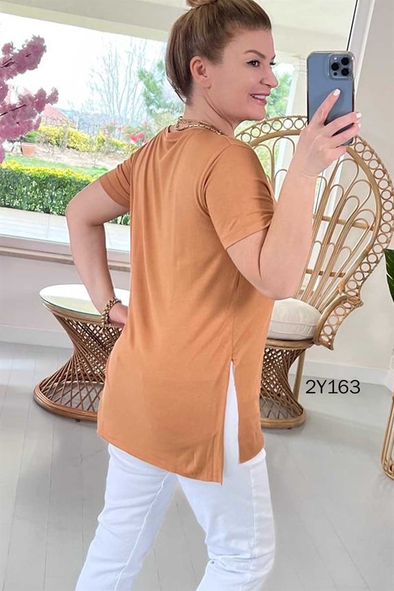 V Yaka Organik Pamuk Tshirt