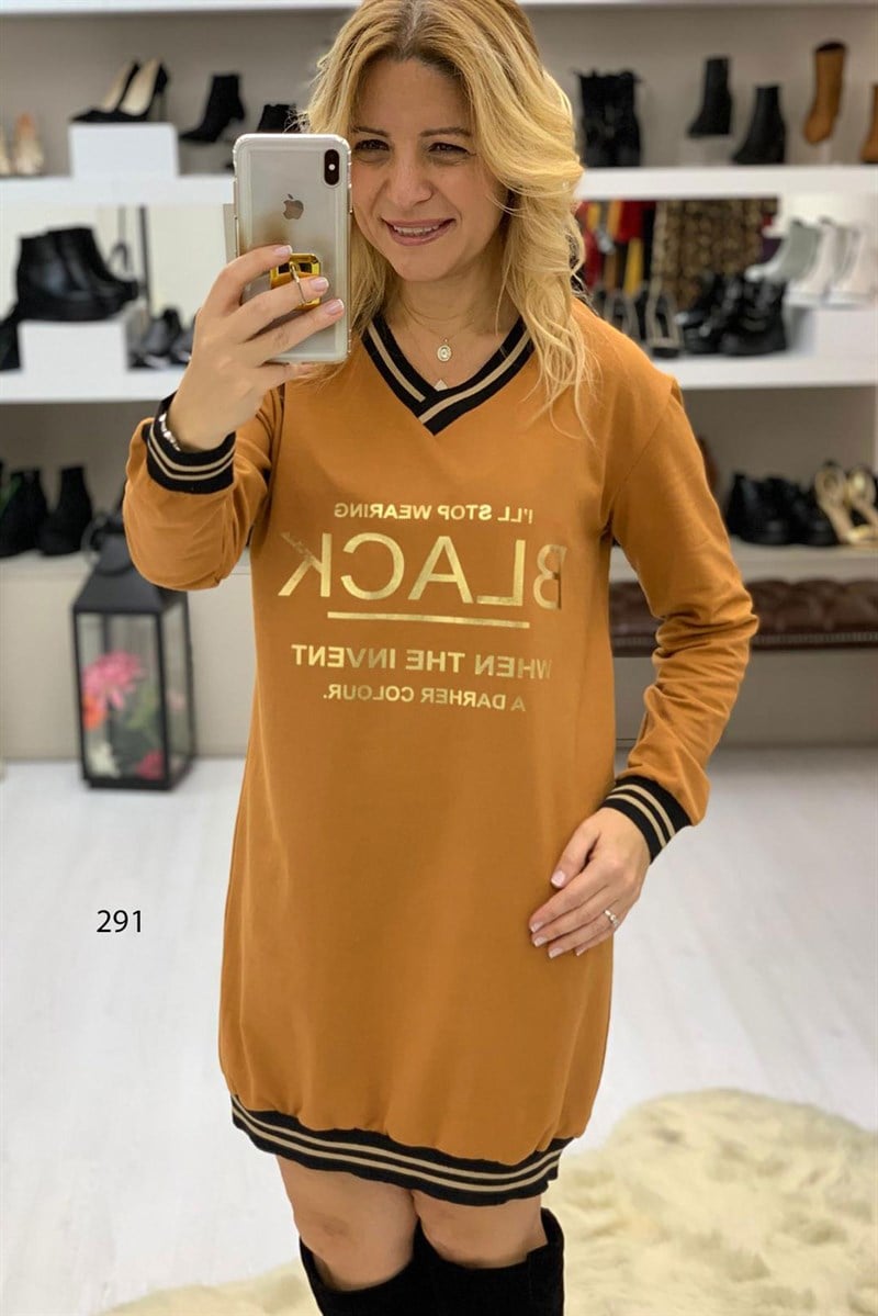 V Yaka Şeritli Elbise