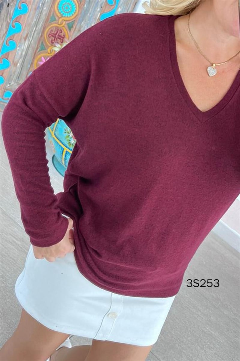 V Yaka Yarasa Kol Yumoş Triko Bluz
