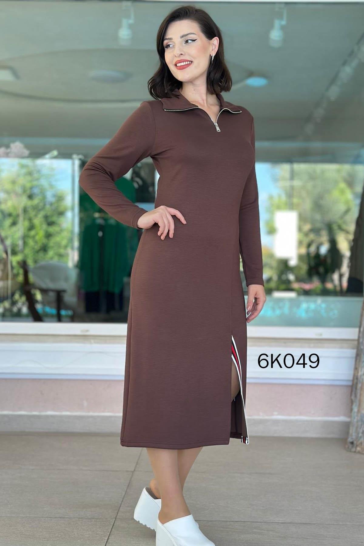 Yakası Fermuarlı Modal Elbise