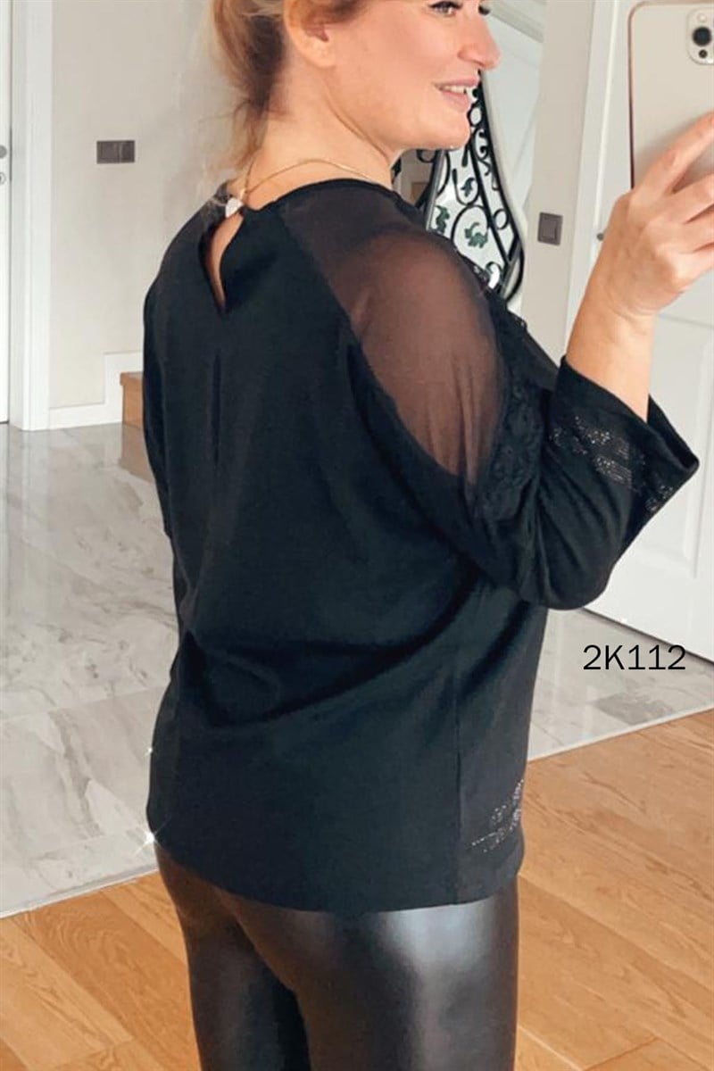 Yarasa Kol Tül Detay Bluz