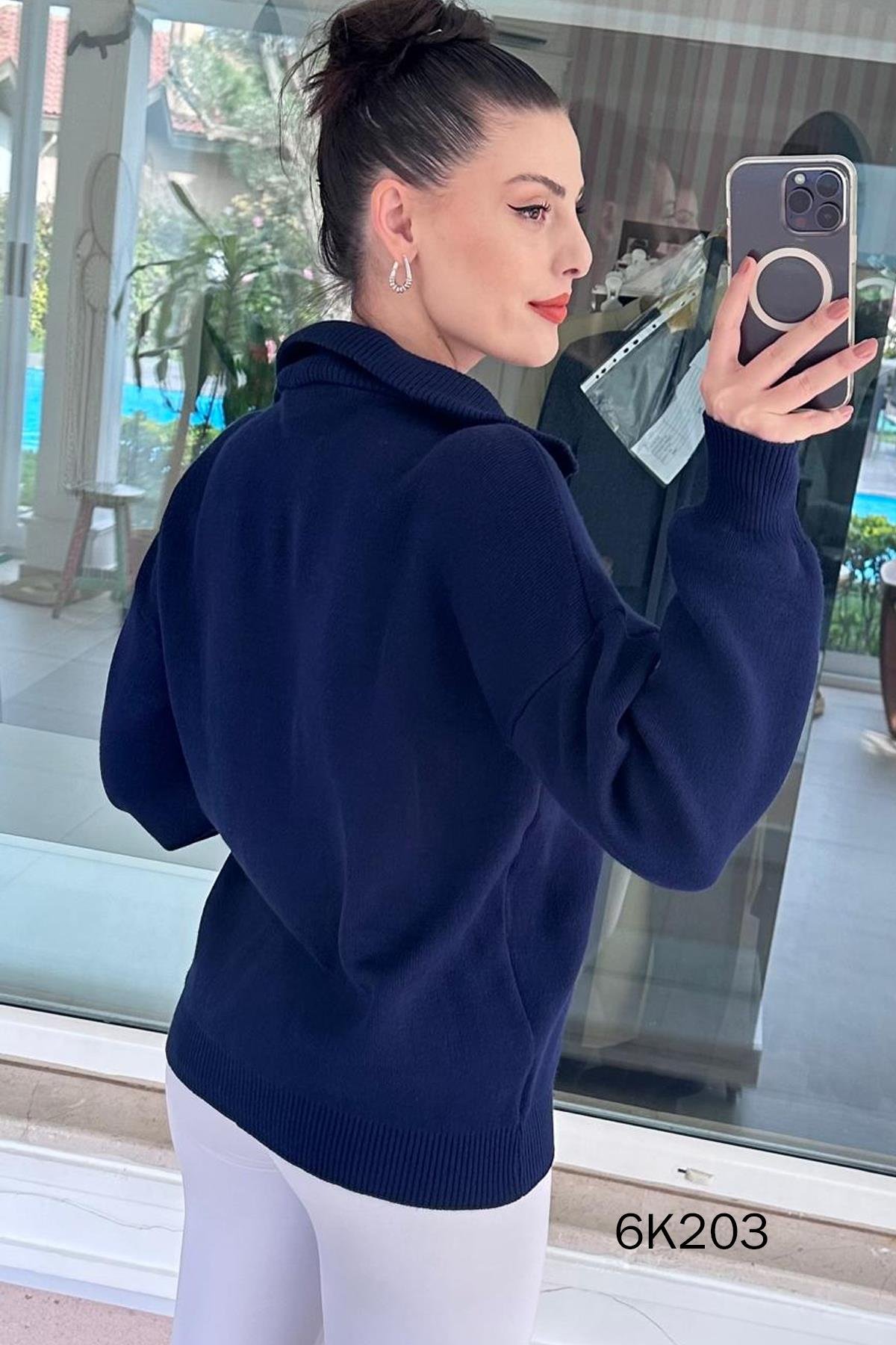 Yarım Fermuarlı Triko Bluz