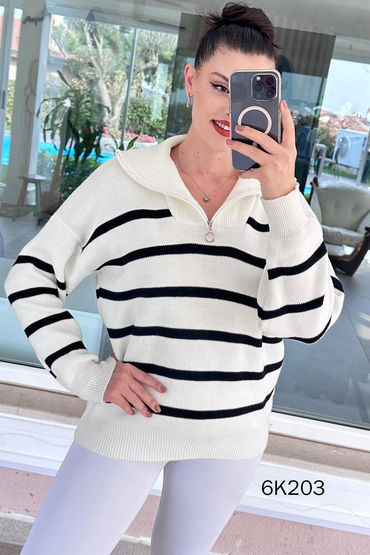 Yarım Fermuarlı Triko Bluz