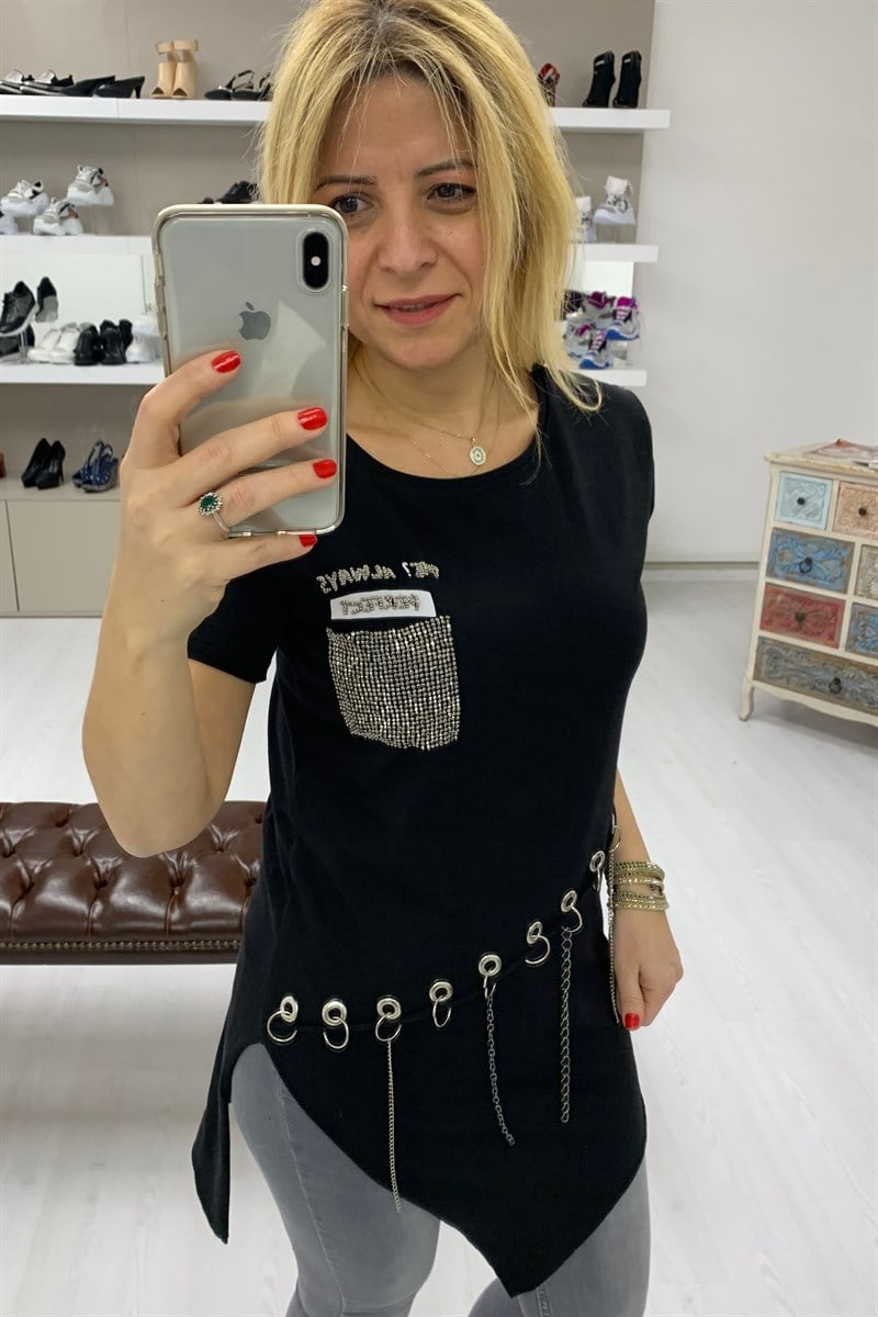 Zincirli Taşlı Tisört