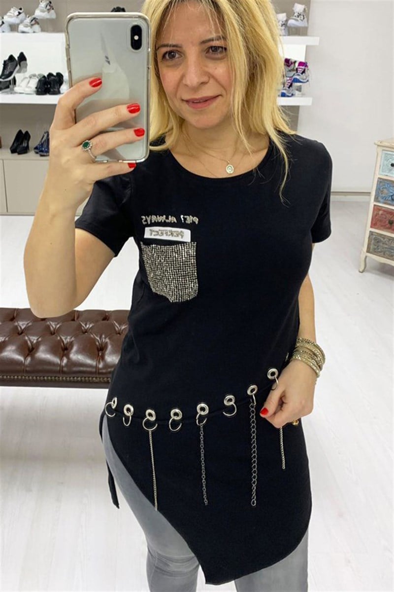 Zincirli Taşlı Tisört