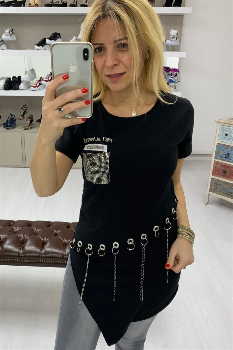 Zincirli Taşlı Tisört
