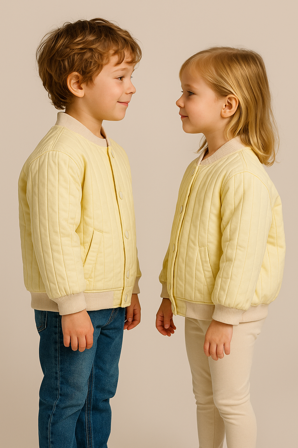 Unisex Kapitone Cıtcıtlık Ceket Krem