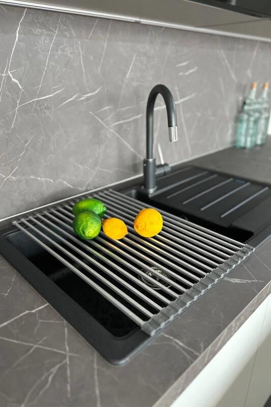 LAVABO ÜSTÜ KATLANABİLEN MUTFAK RAFI - GRİ