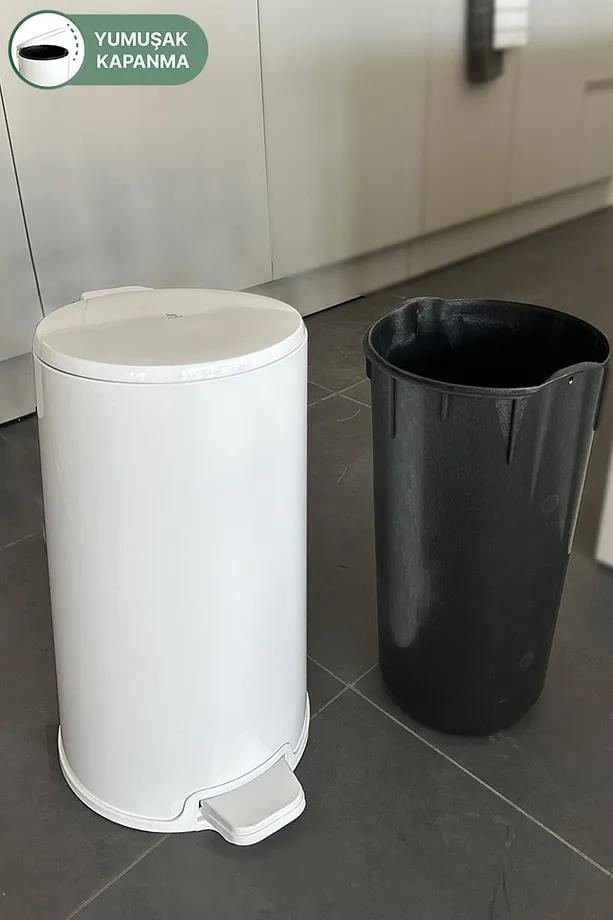 P.NOVA,CİGO PEDALLI ÇÖP KOVASI 20LT DKP BEYAZ-İÇ KISIM SİYAH