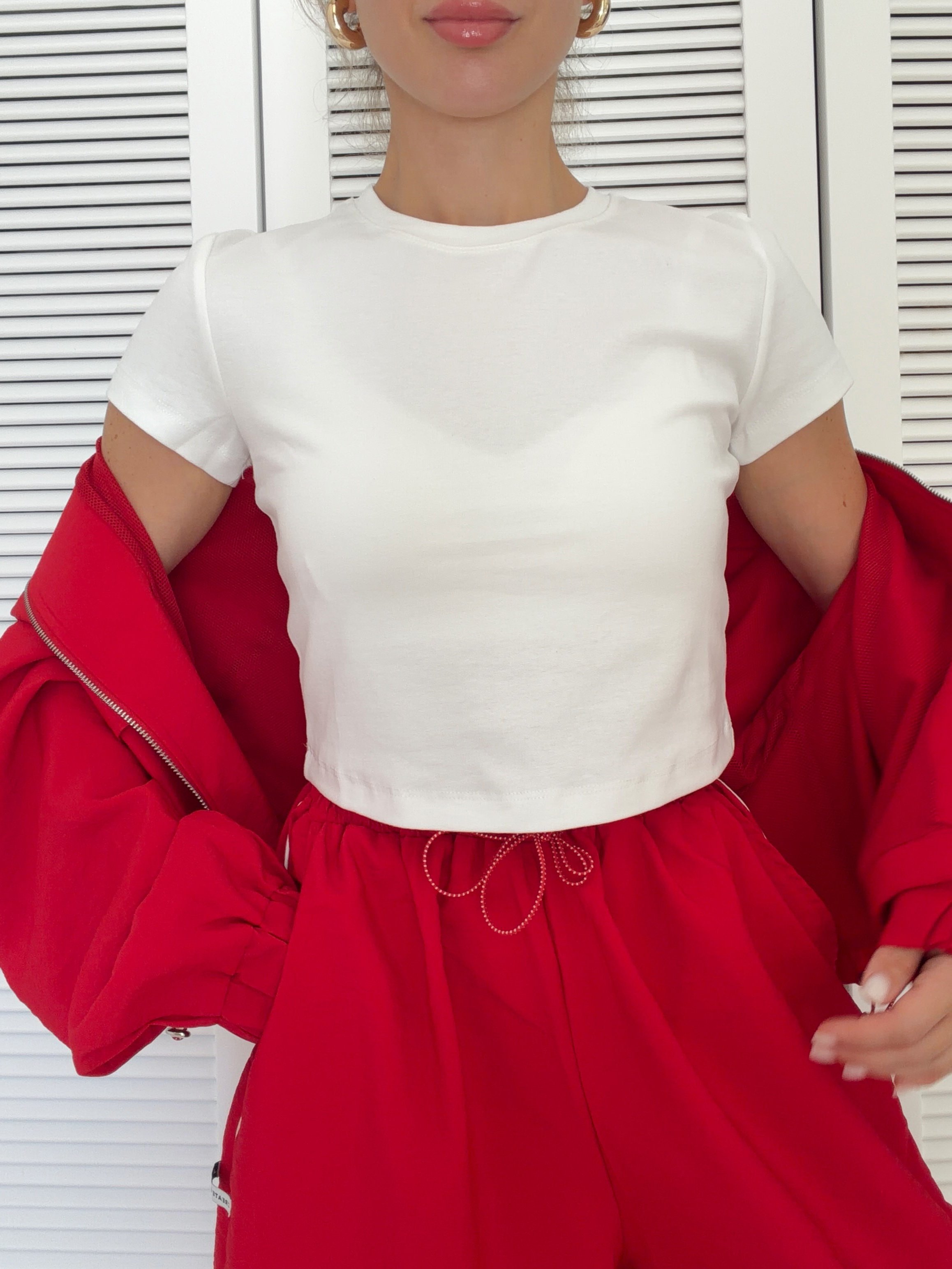 Basic Pamuklu Crop T-shirt Ekru / Kahve / Kırmızı / Siyah