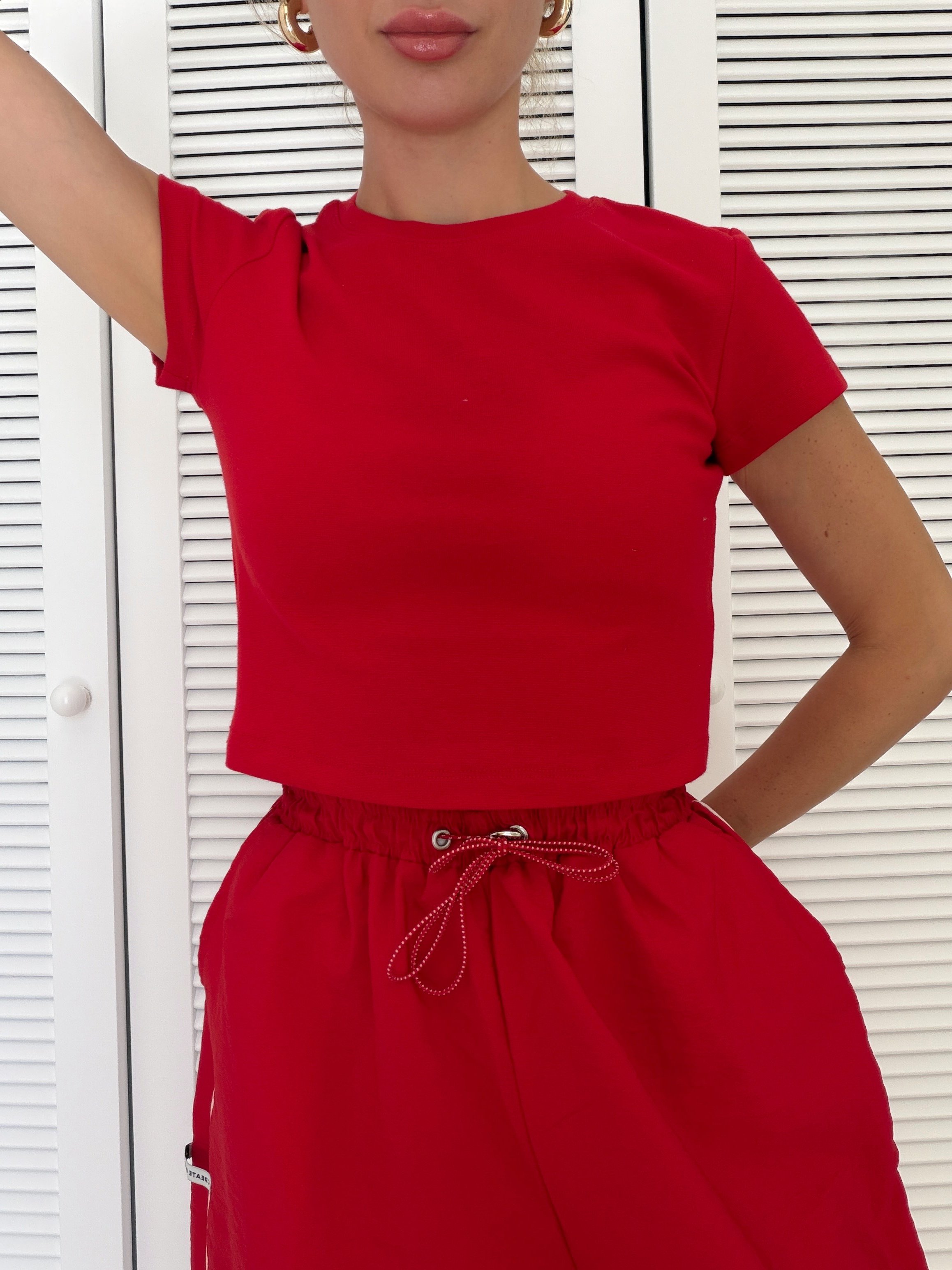 Basic Pamuklu Crop T-shirt Ekru / Kahve / Kırmızı / Siyah