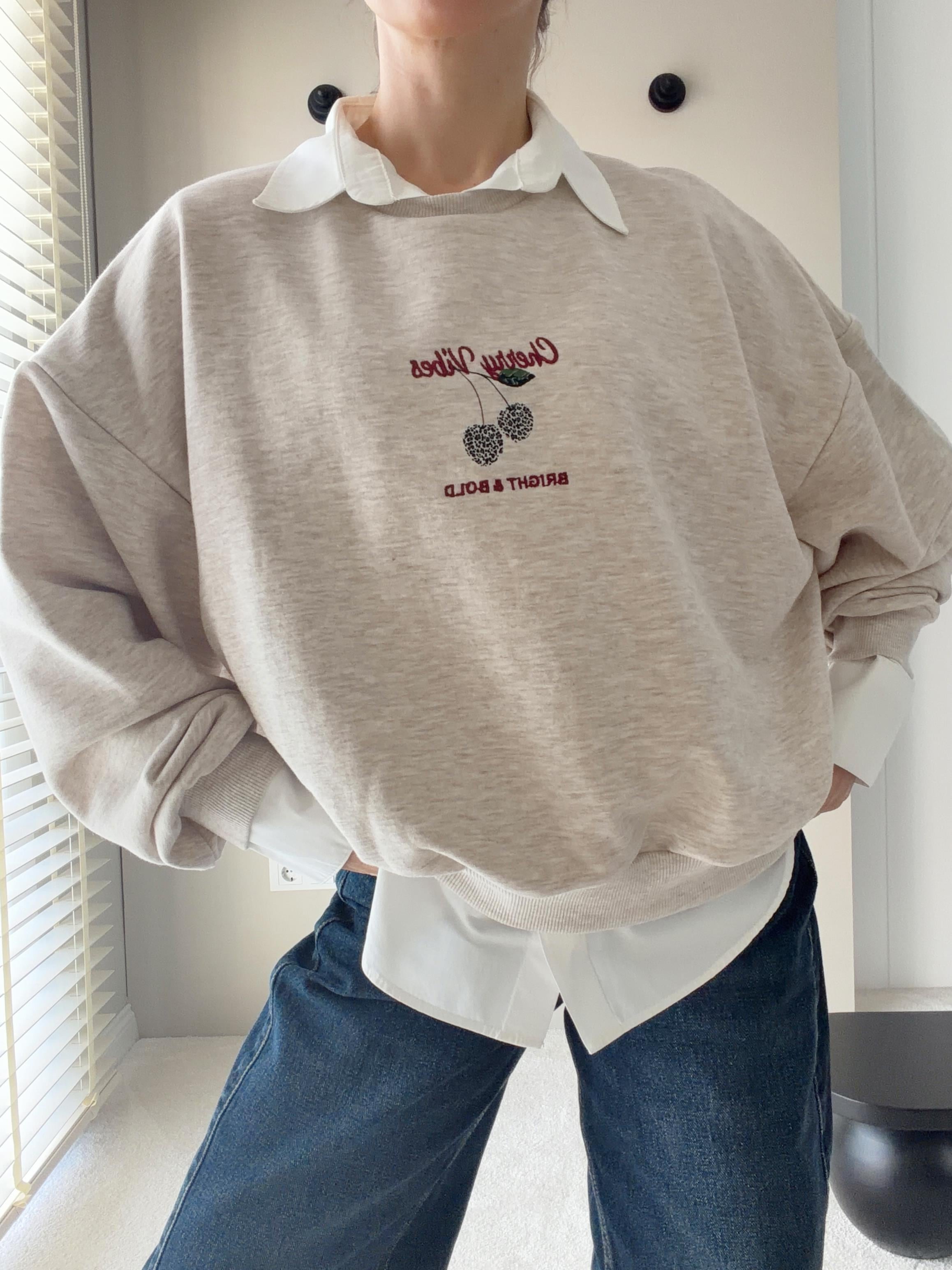 Baskı Detay Oversize Sweat Kahverengi