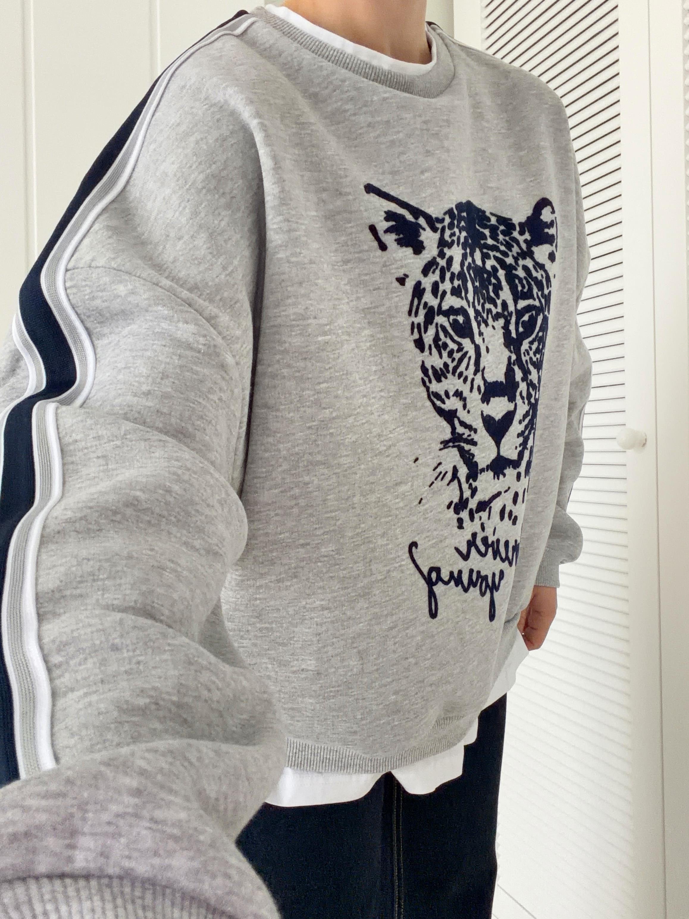 Baskı Detaylı Basic Tshirt Birleşik Sweat Gri