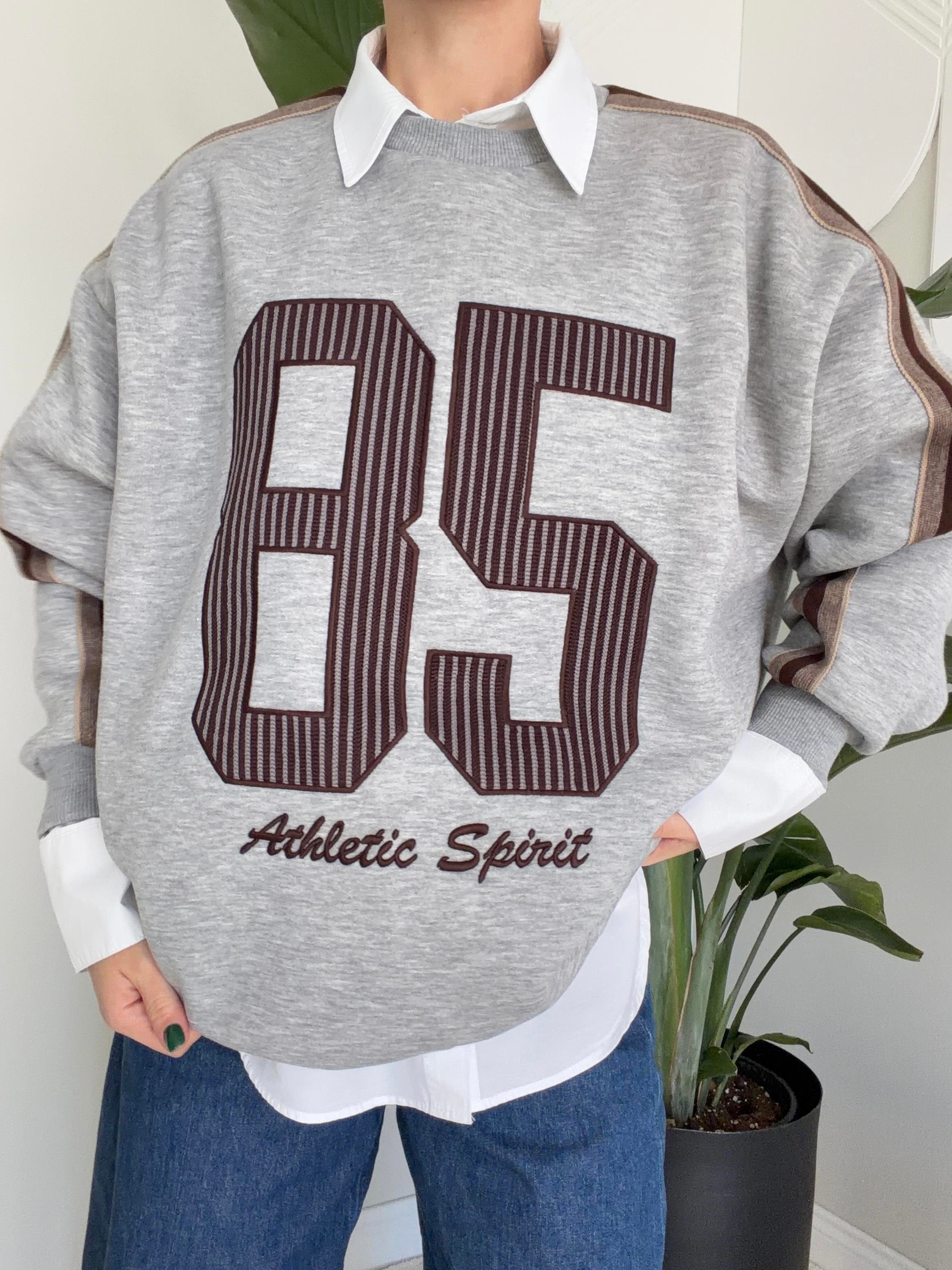 Baskı Detaylı Oversize Sweat Gri 