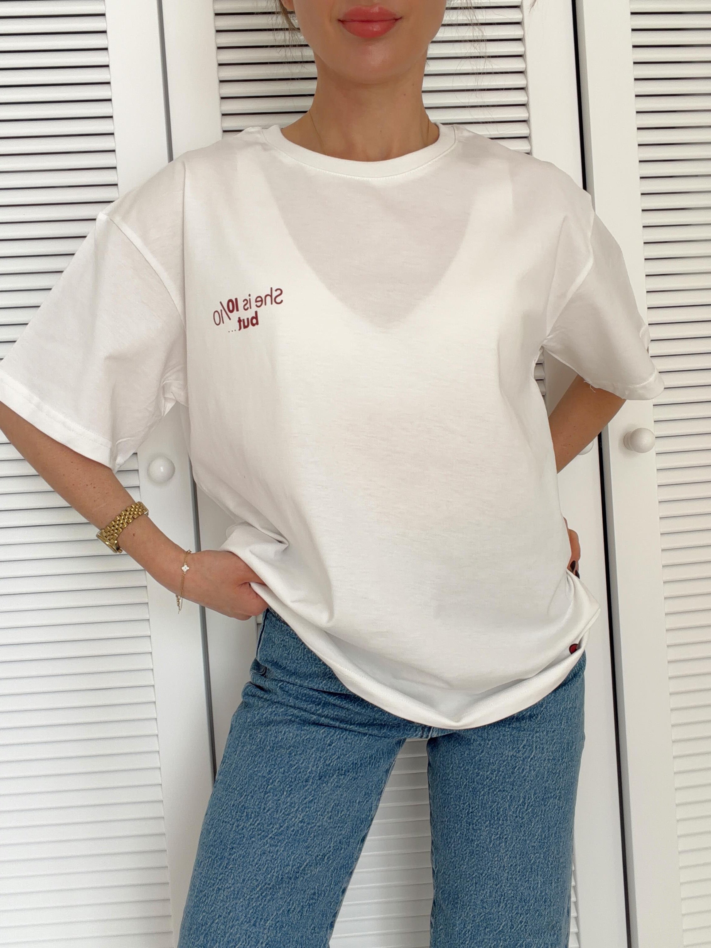 Baskı Detaylı Oversize Tshirt Kalpli