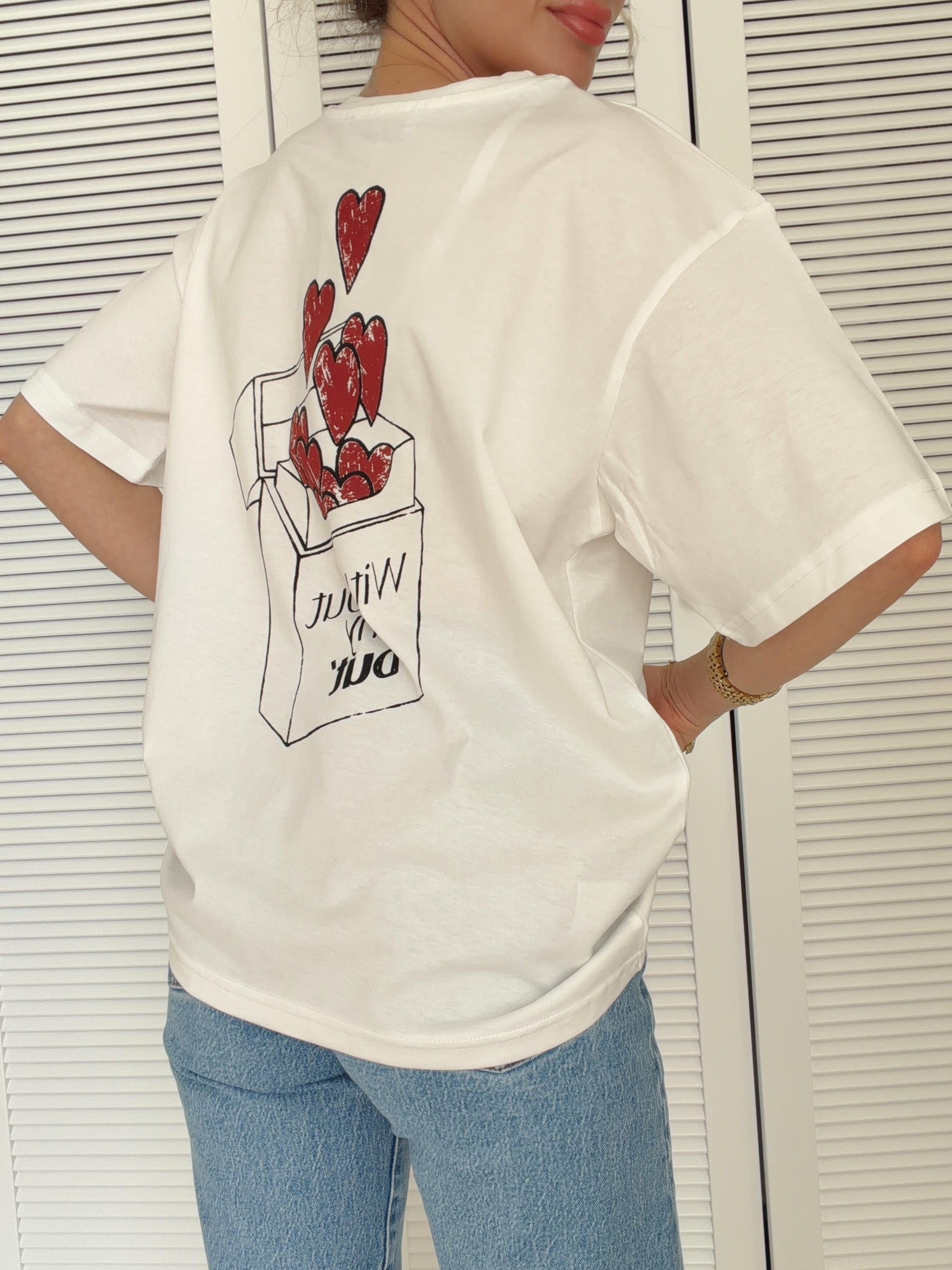 Baskı Detaylı Oversize Tshirt Kalpli