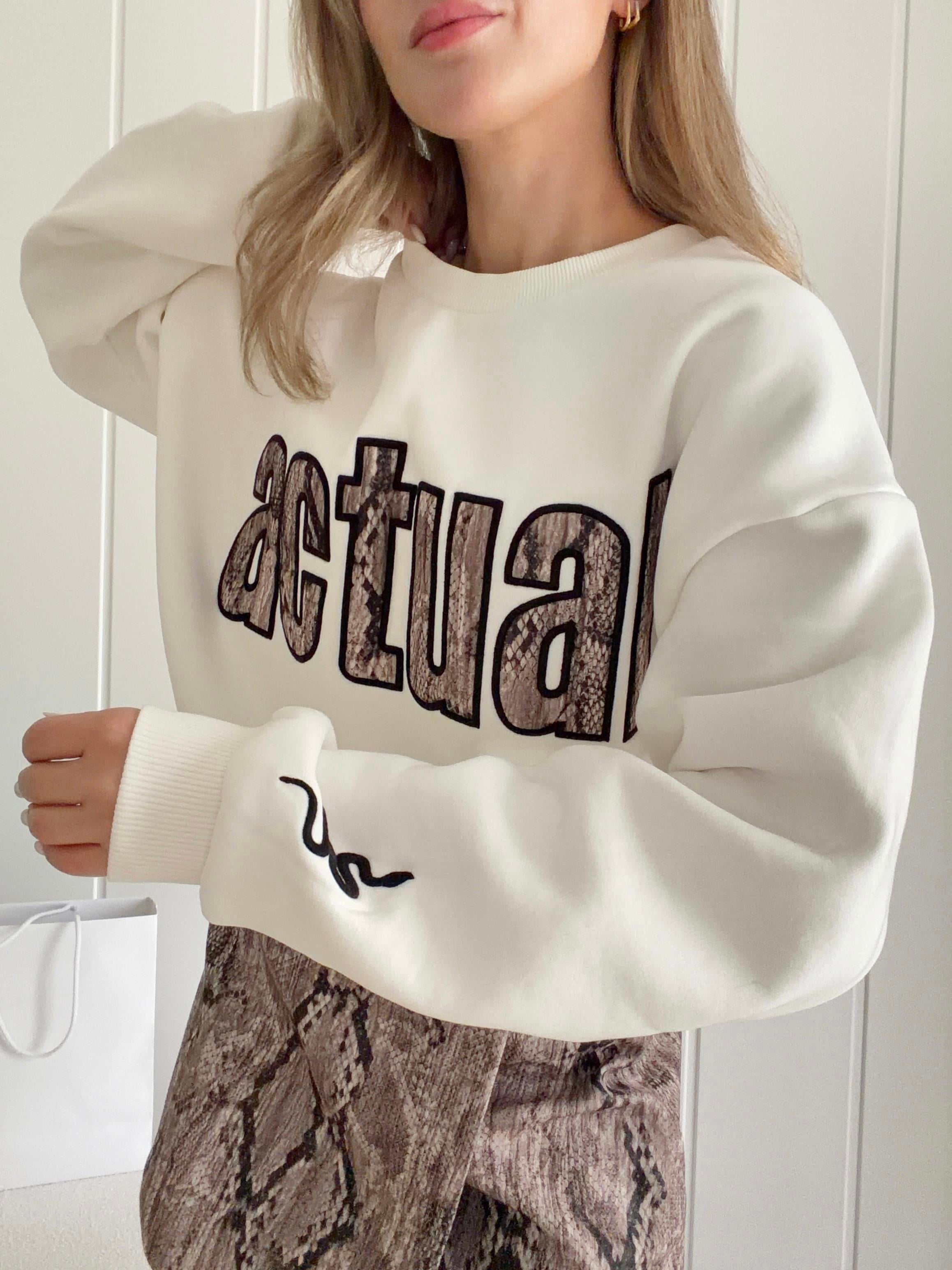 Baskı Detaylı Sweatshirt Ekru ACTUAL