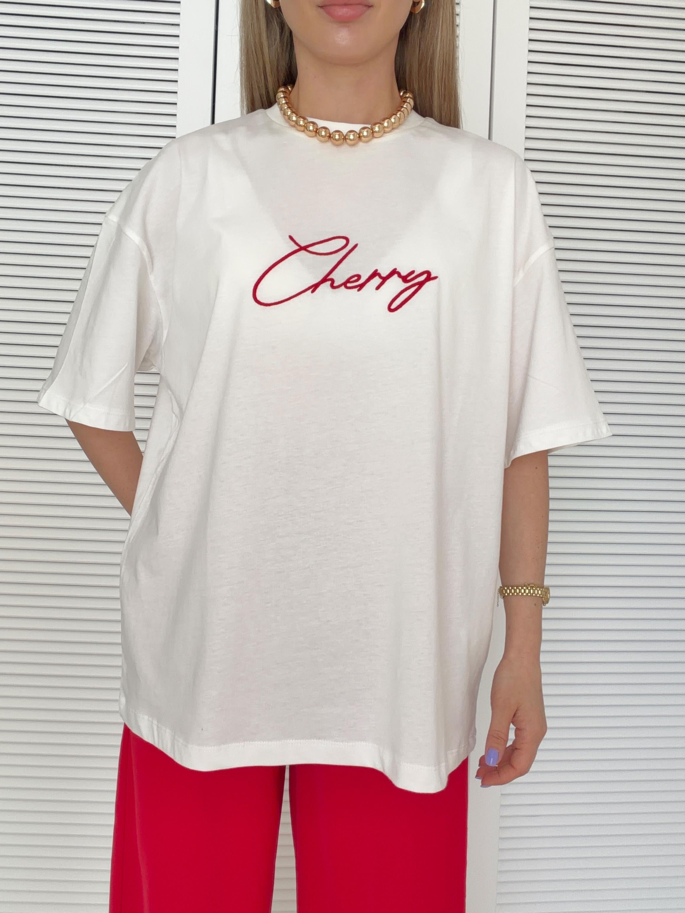 Baskı Detaylı Tshirt Ekru CHERRY