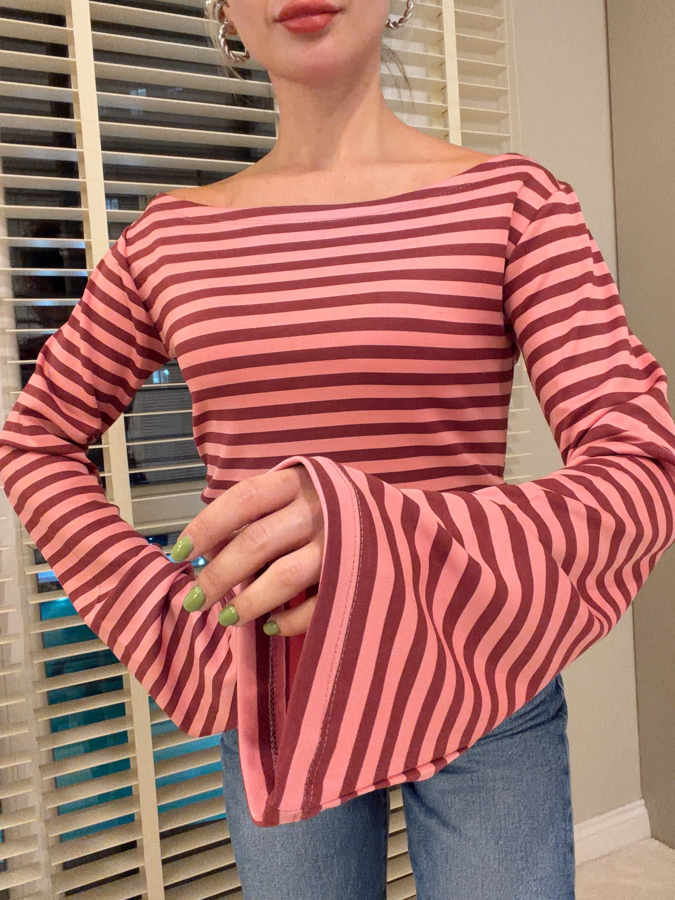 Beli Lastikli Body Çizgili Pembe