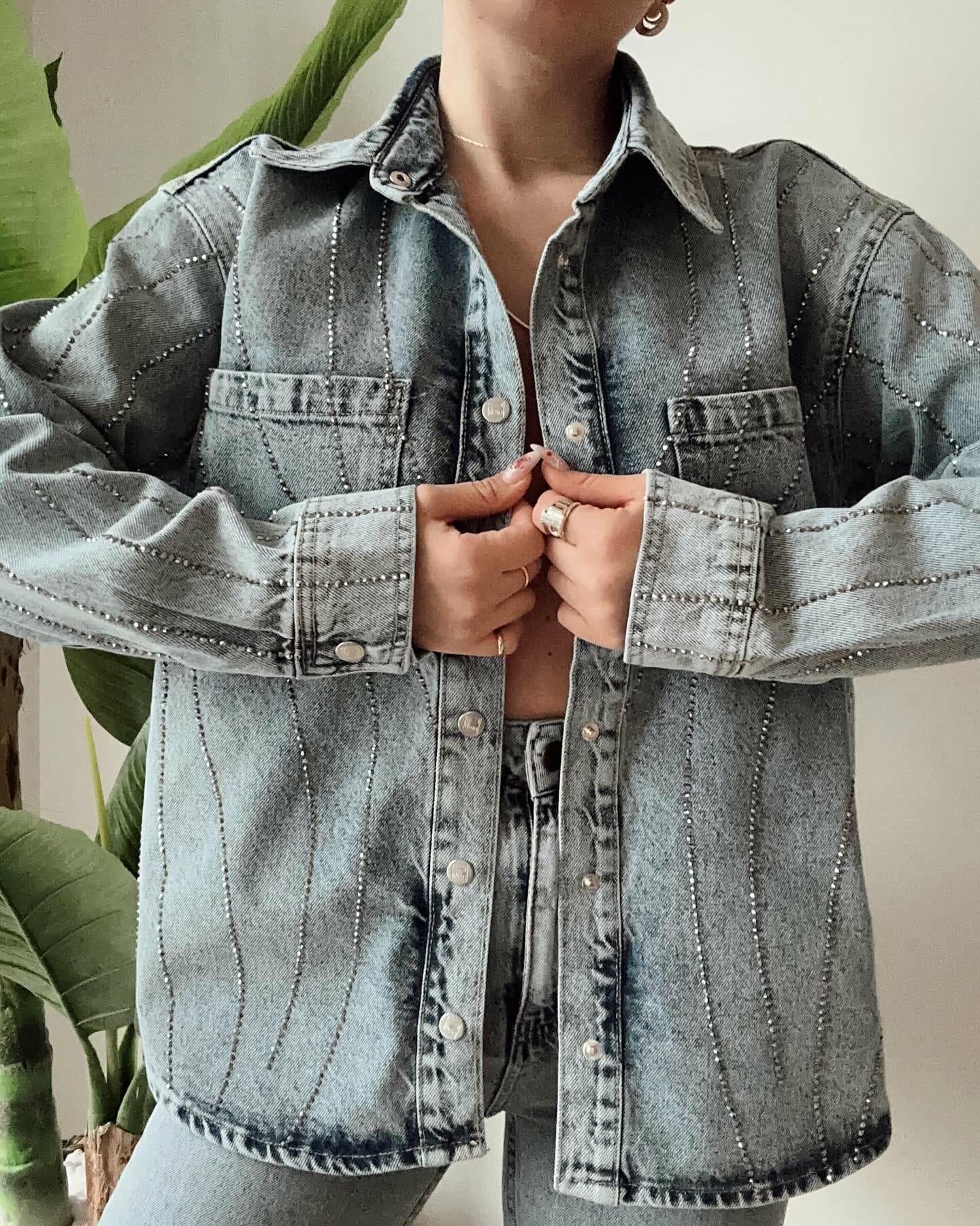 Blue Taşlı Jean Ceket