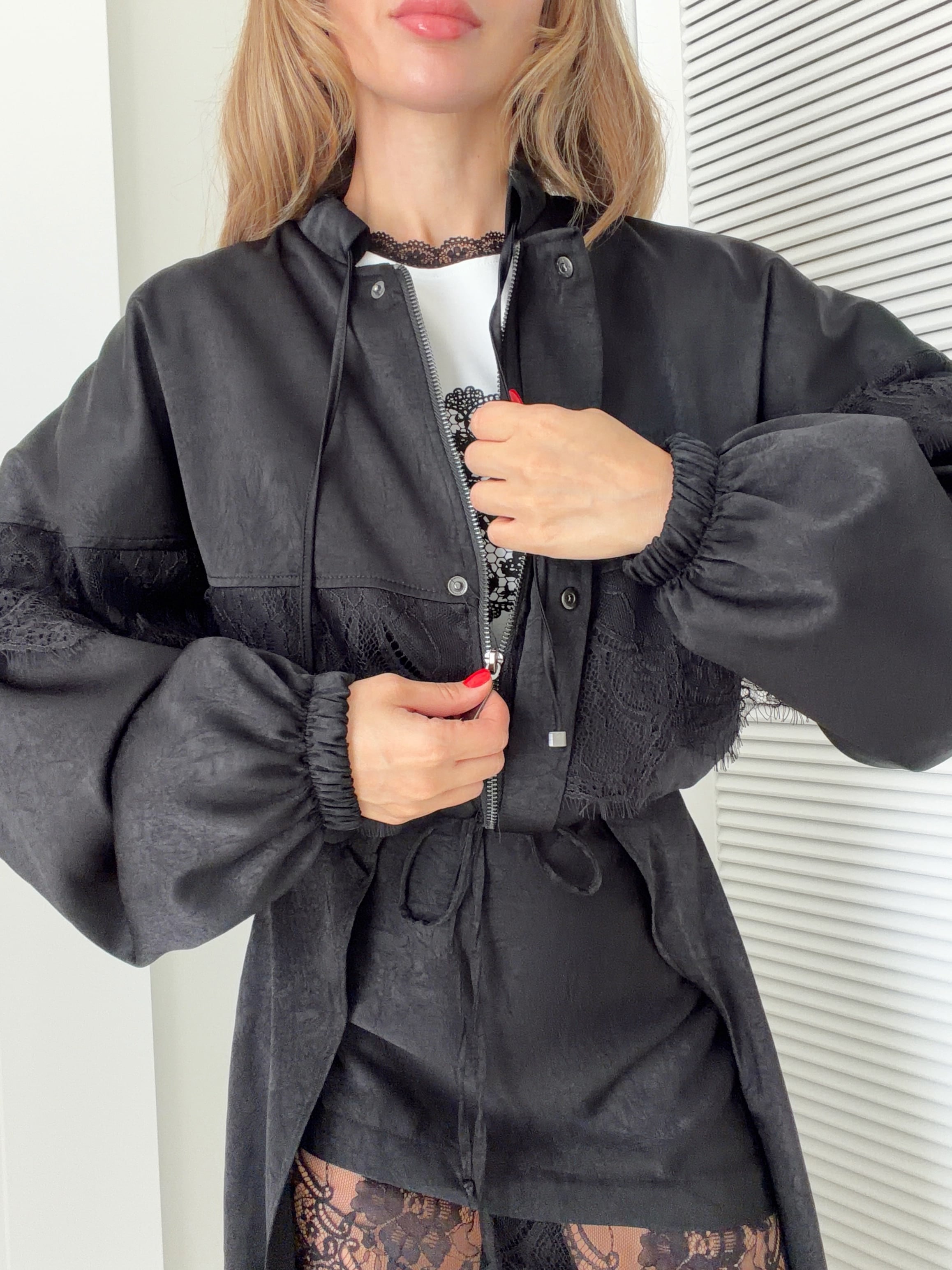 Dantelli Bomber Ceket Siyah