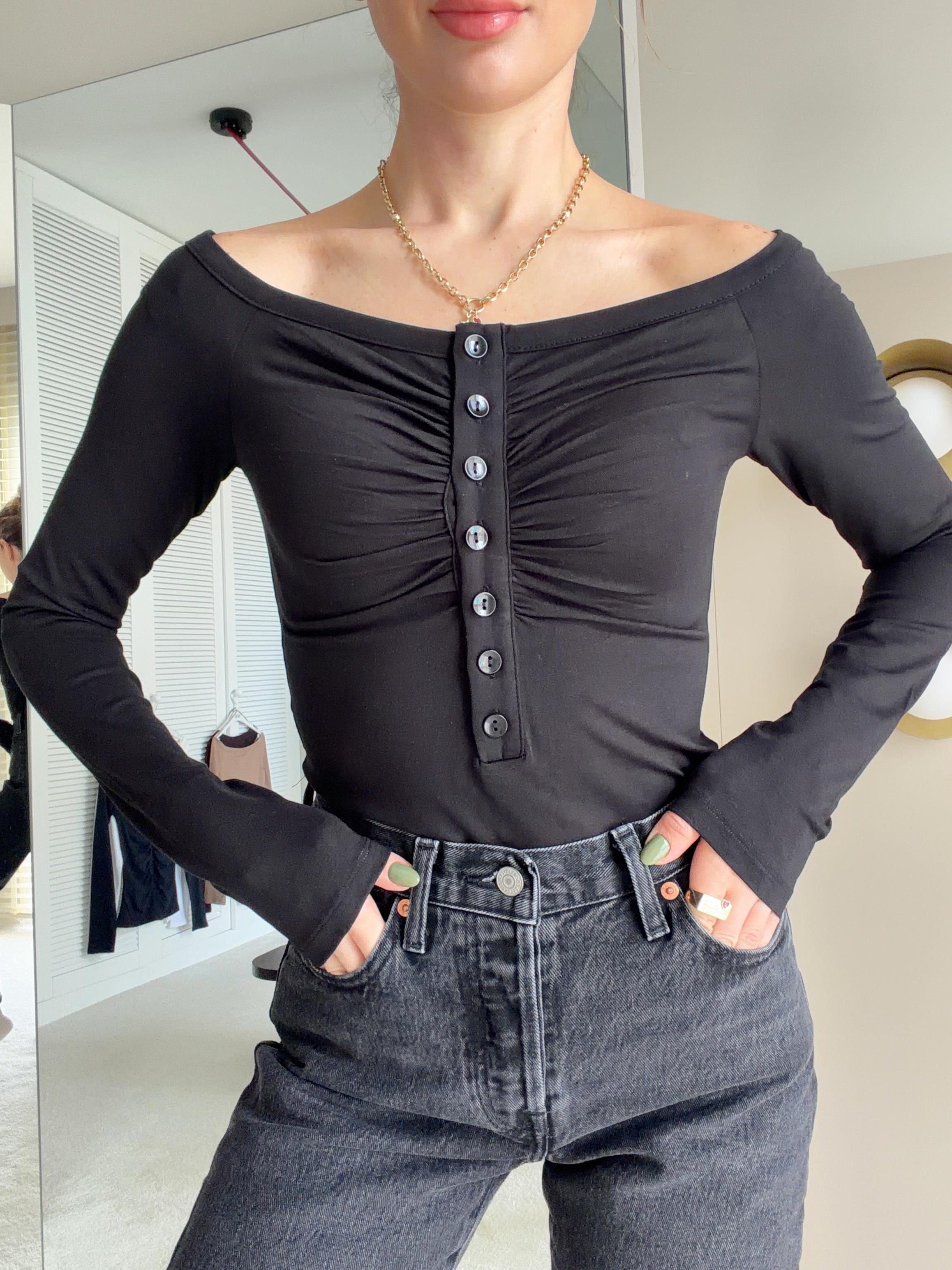 Düğme Detaylı Bodysuit Siyah