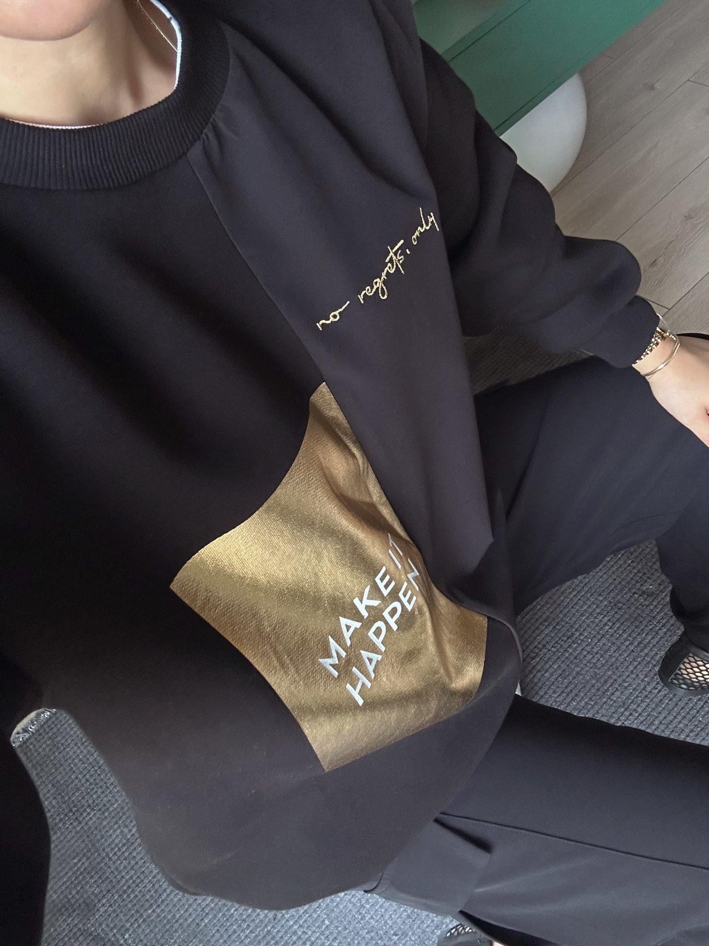 Gold Baskılı Oversize Sweat Siyah
