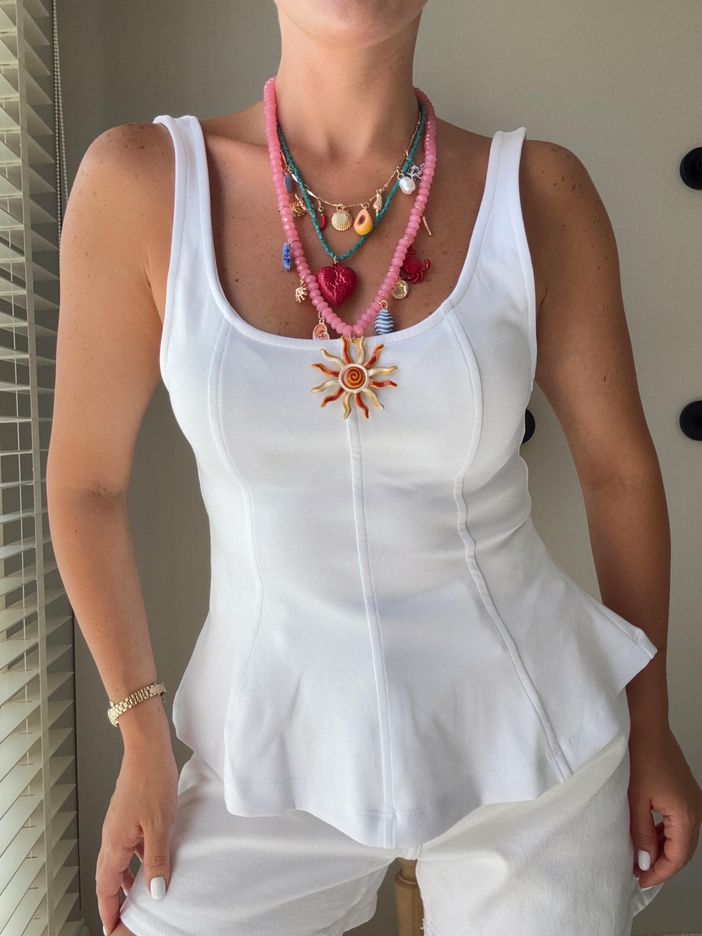 Kalın Askılı Peplum Top Beyaz 