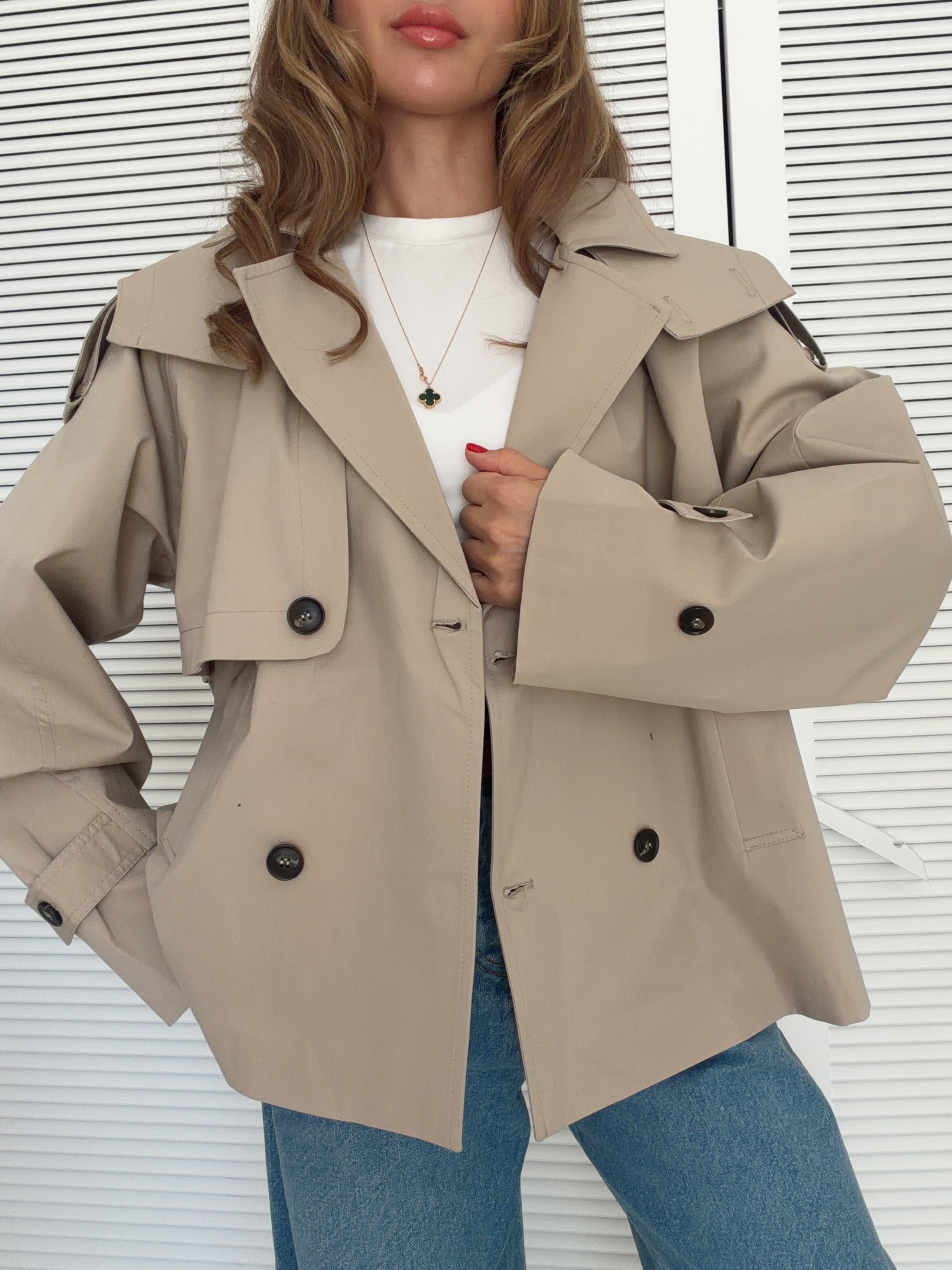 Kapüşonlu Oversize Trençkot Krem
