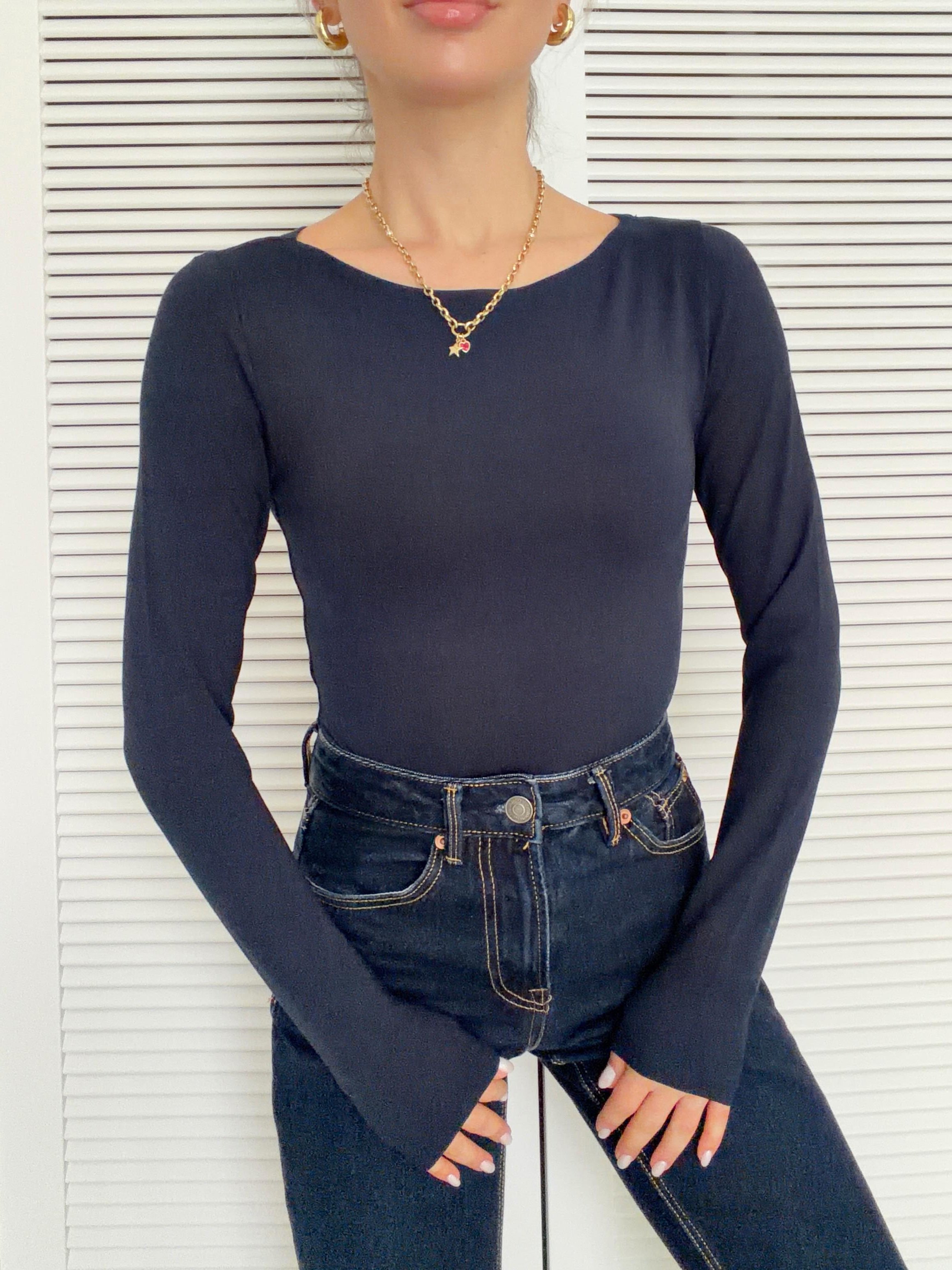 Kayık Yaka Bodysuit Lacivert