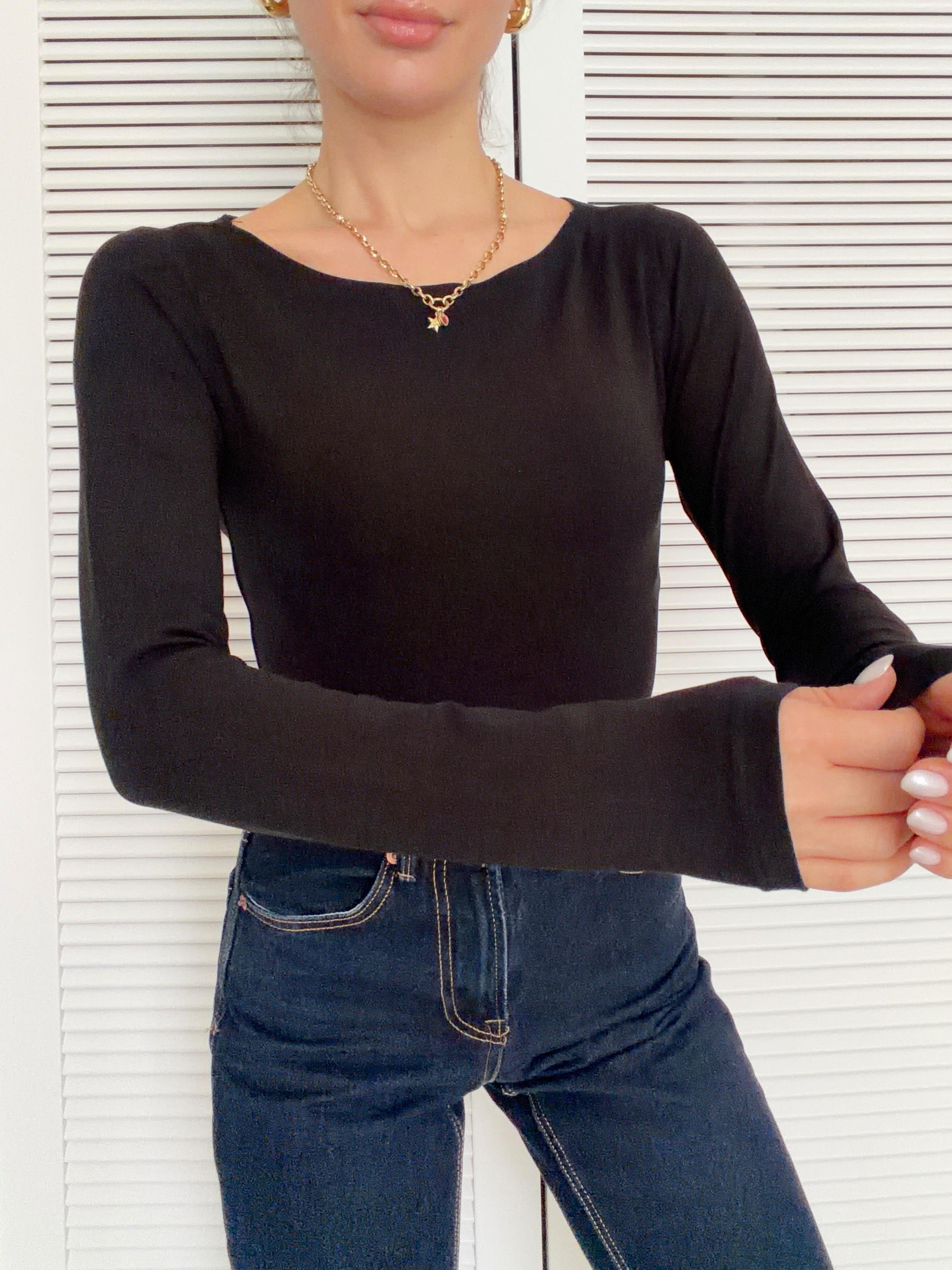 Kayık Yaka Bodysuit Siyah