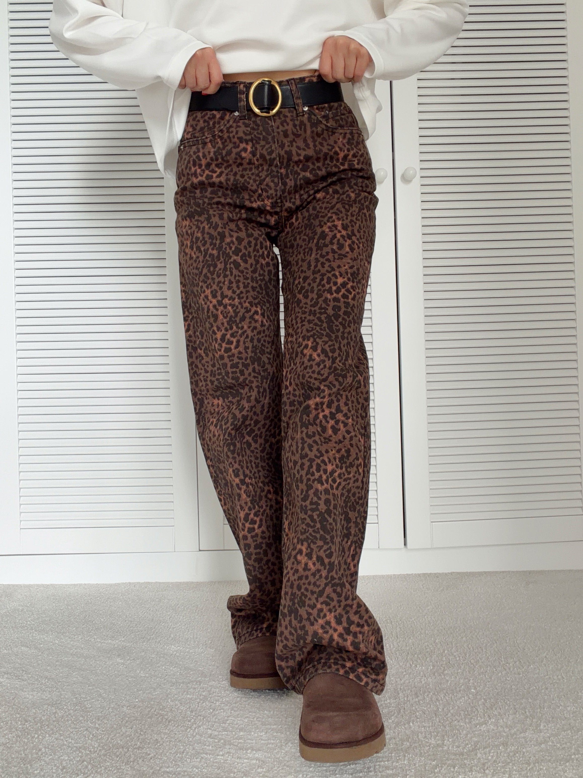Leopar Desenli Denim Pantolon 