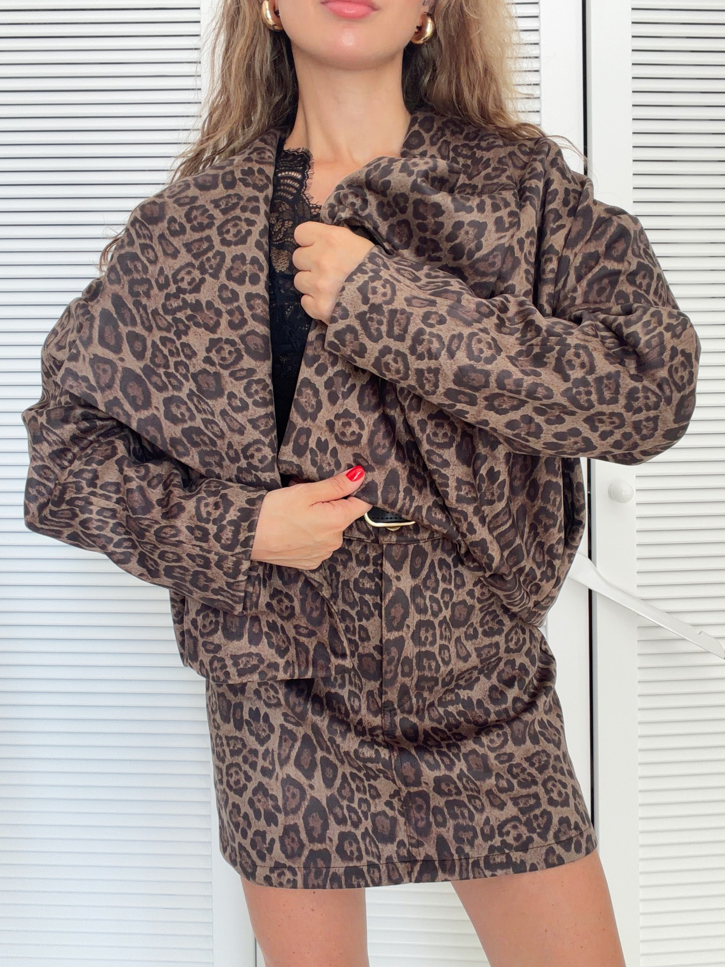 Leopar Desenli Oversize Ceket 