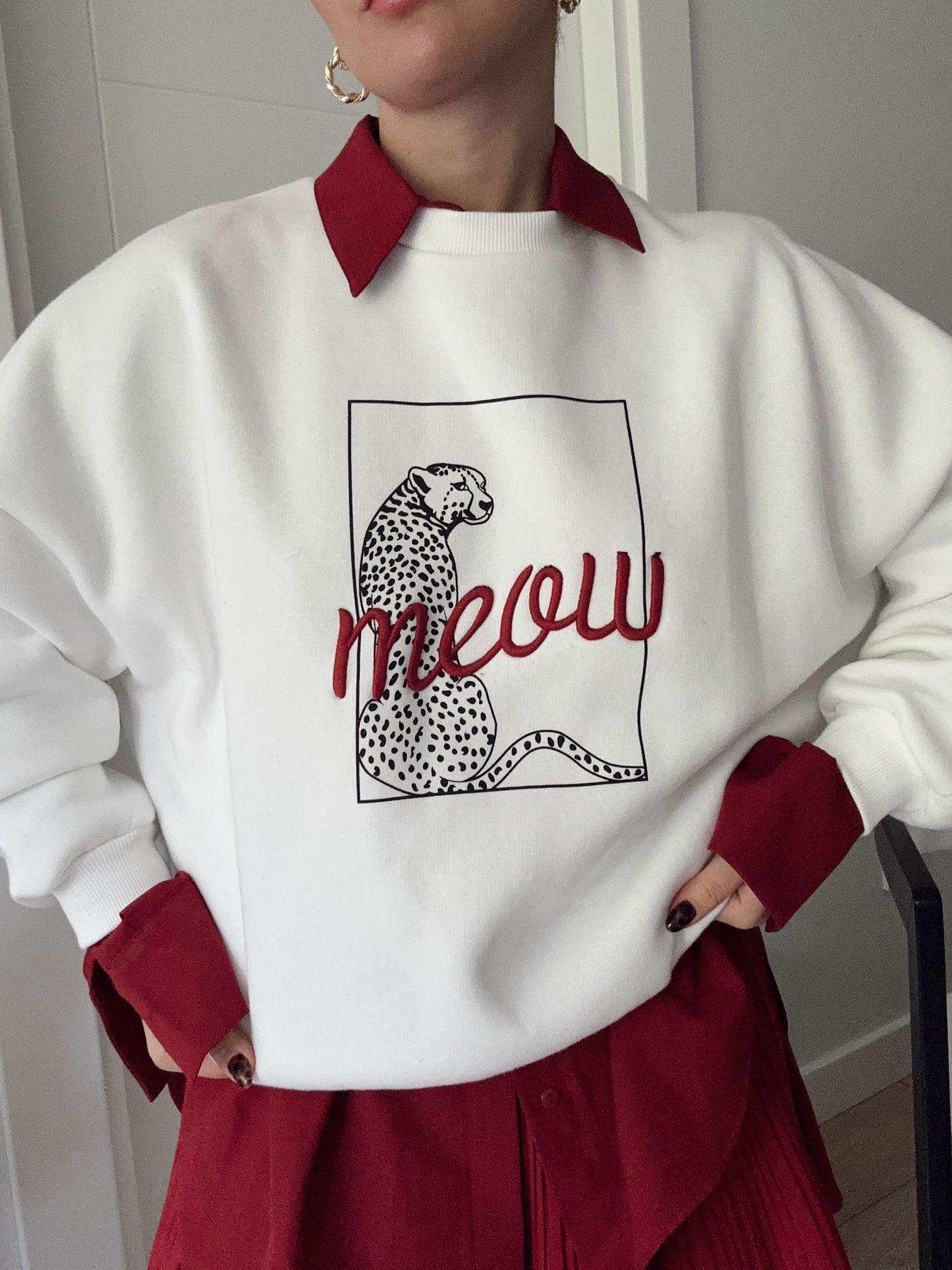 Meow Baskı Detayı Sweatshirt Ekru