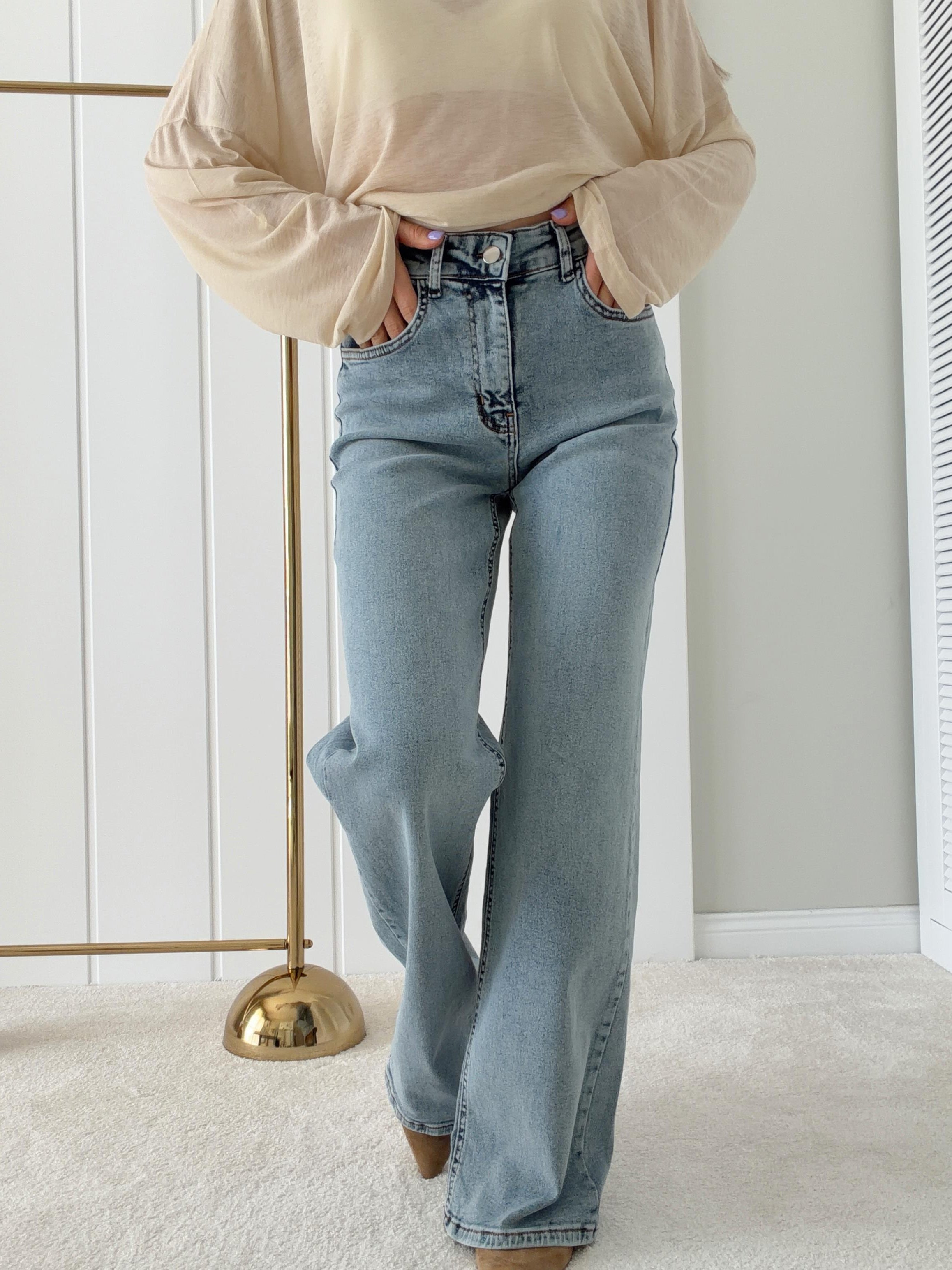 Örgü Bandana Detaylı Denim Pantolon 