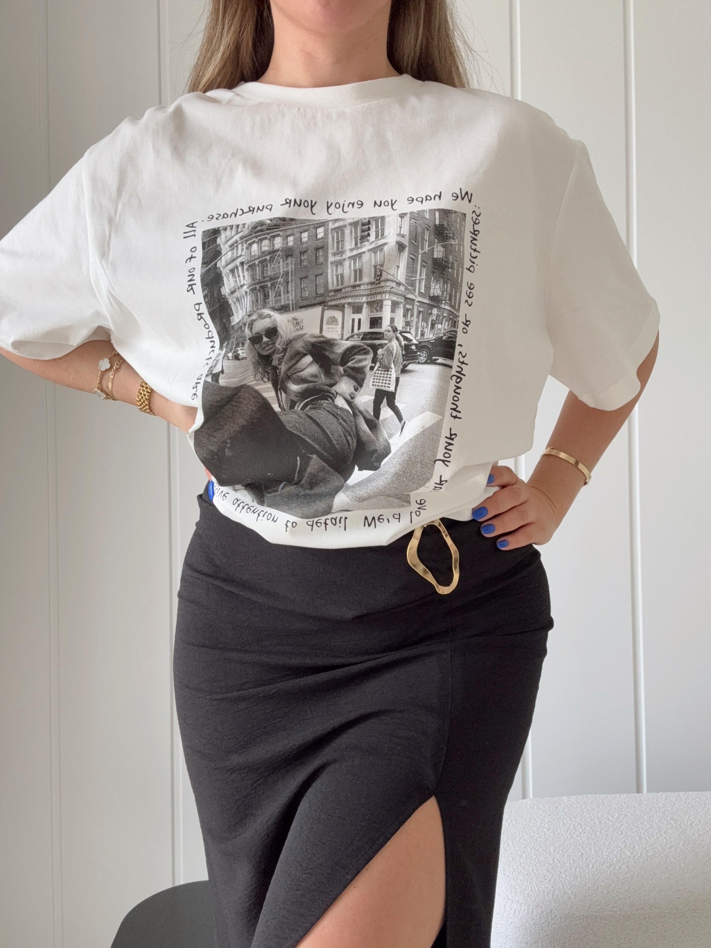 Oversize Baskılı Tshirt Ekru 