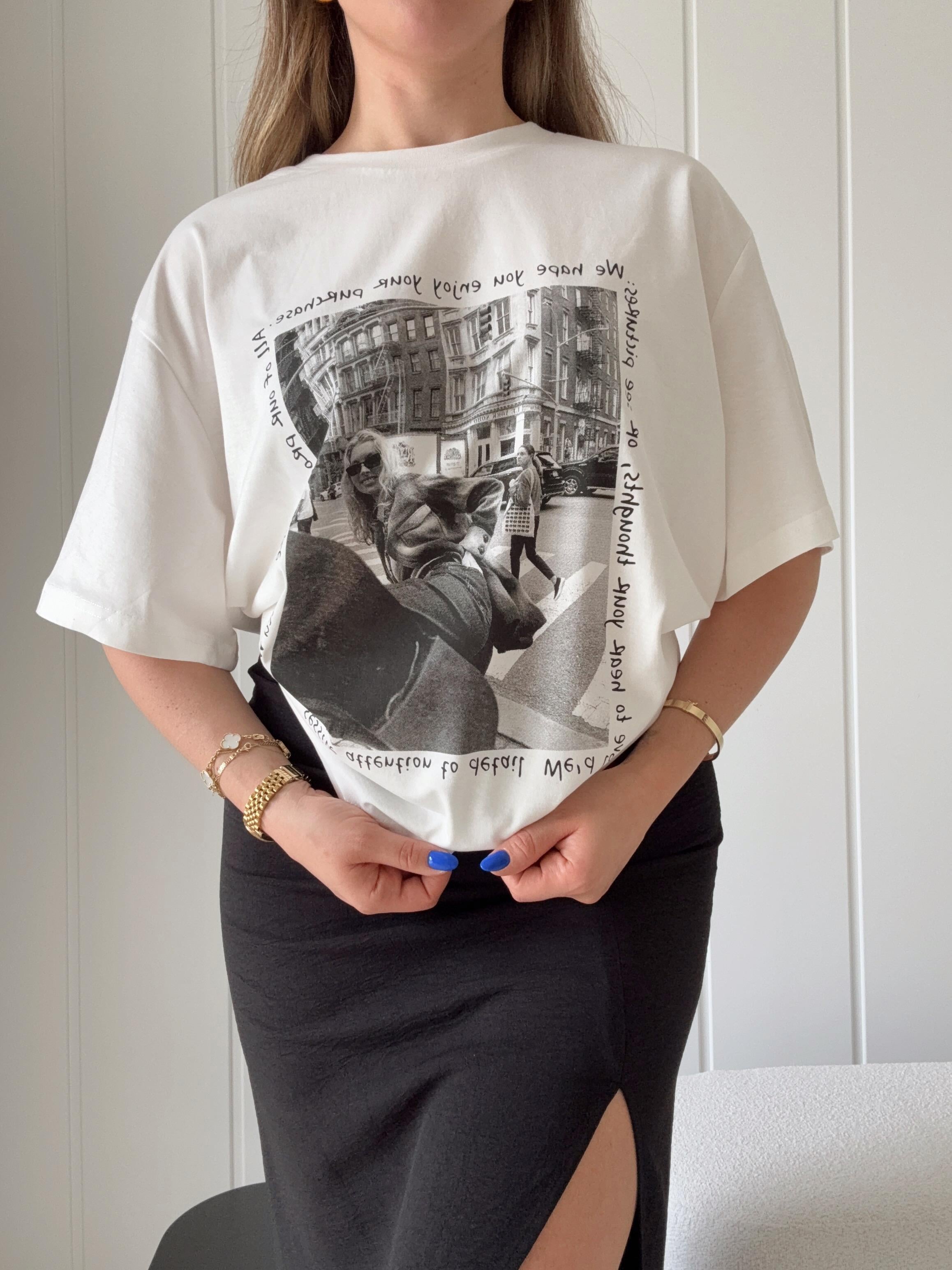 Oversize Baskılı Tshirt Ekru 