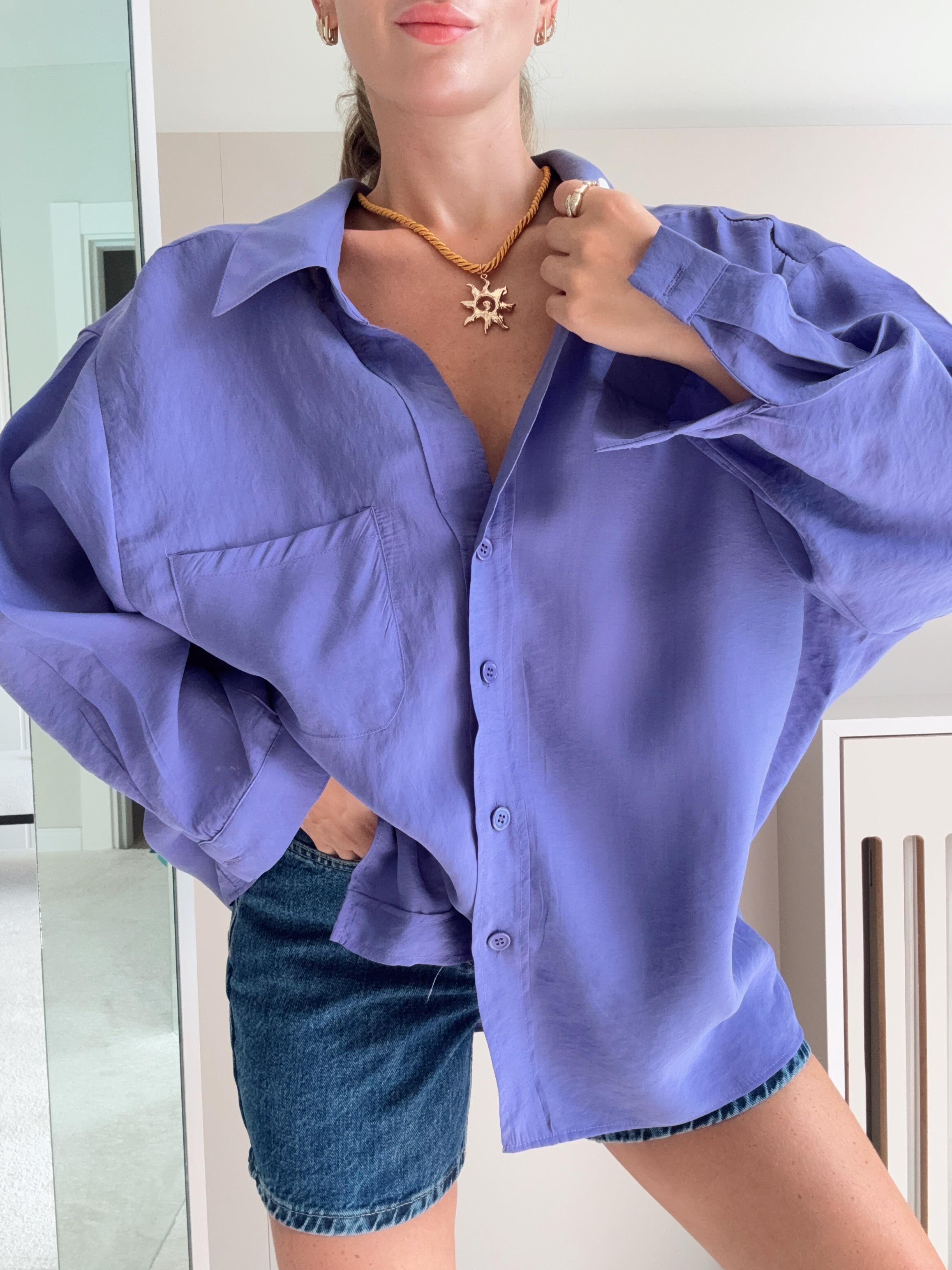 Oversize Düğmeli Gömlek Mor 