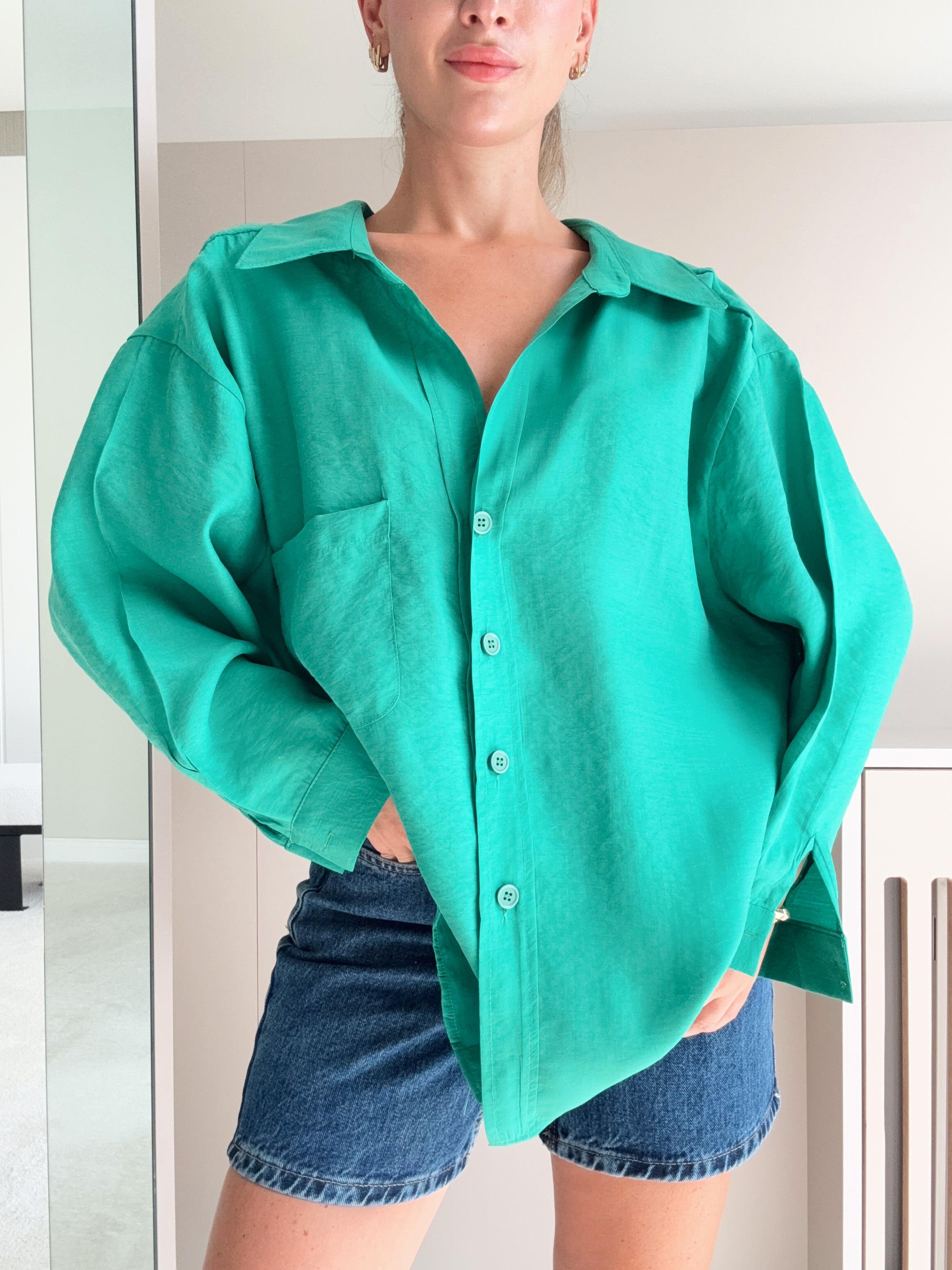 Oversize Düğmeli Gömlek Yeşil