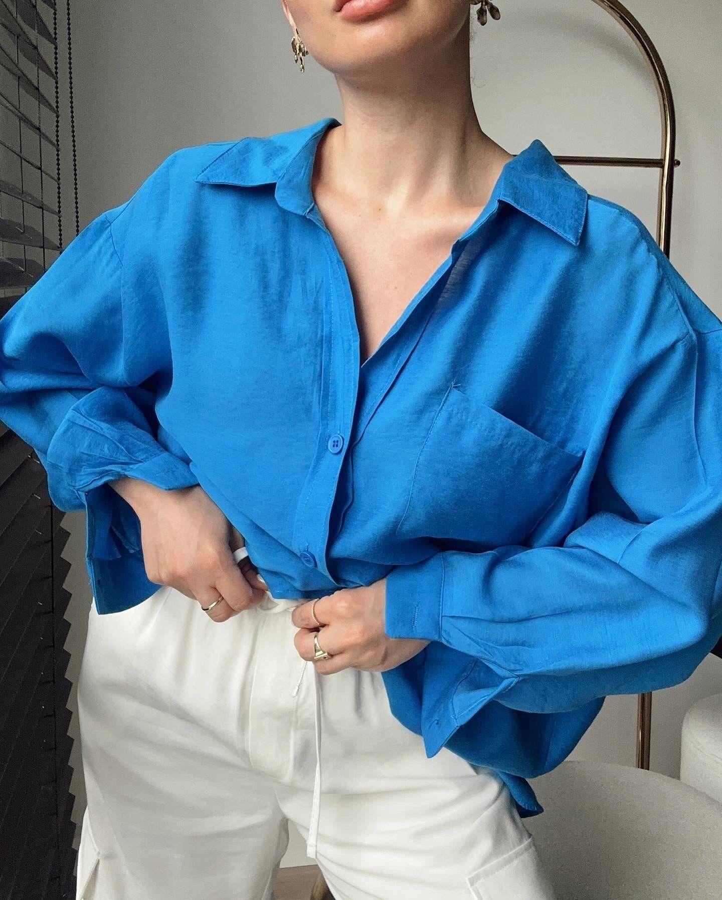 Oversize Gömlek Saks / Turuncu / Krem