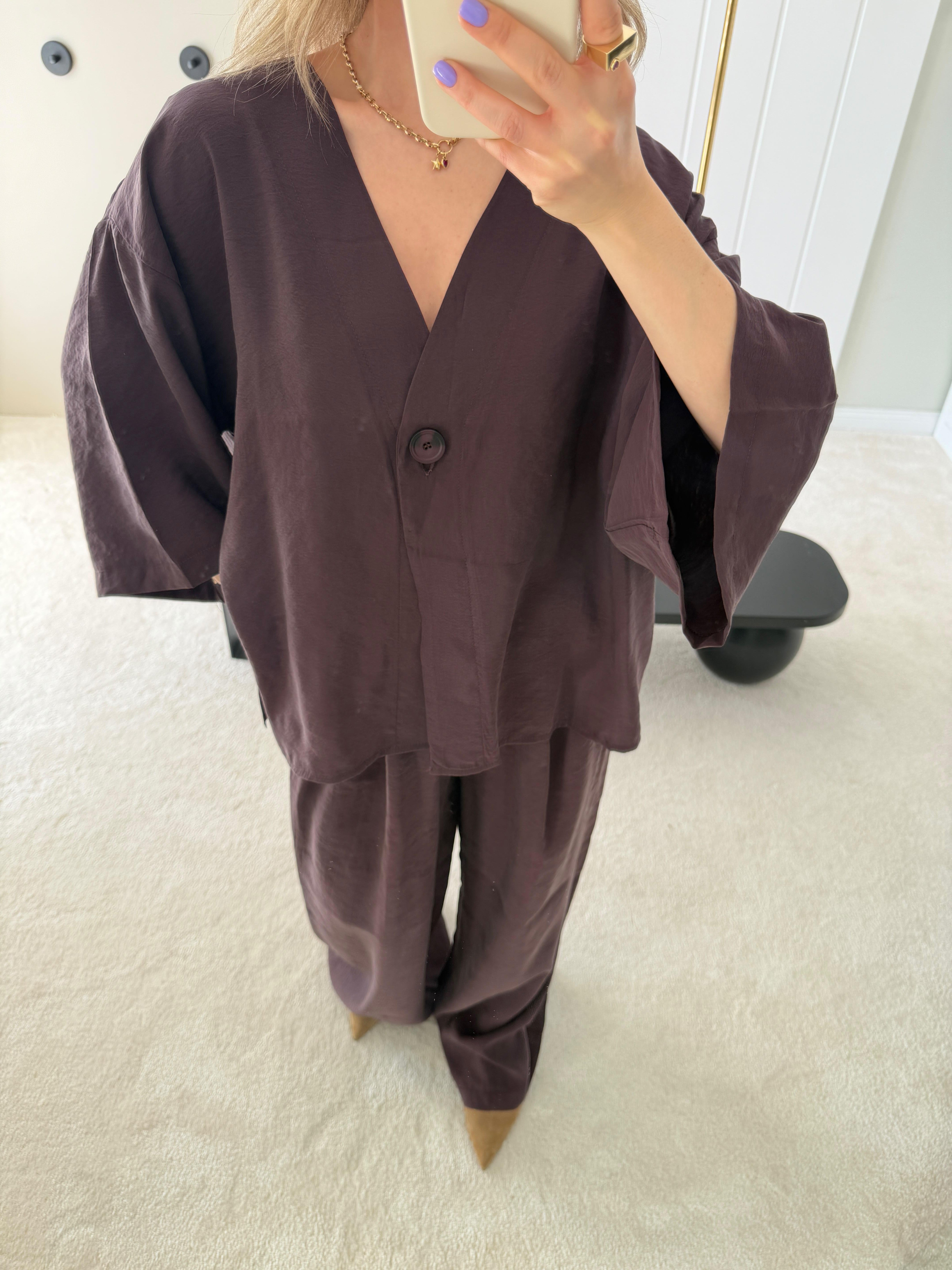 Oversize Gömlek ve Rahat Kalıp Dökümlü Pantolon Bordo