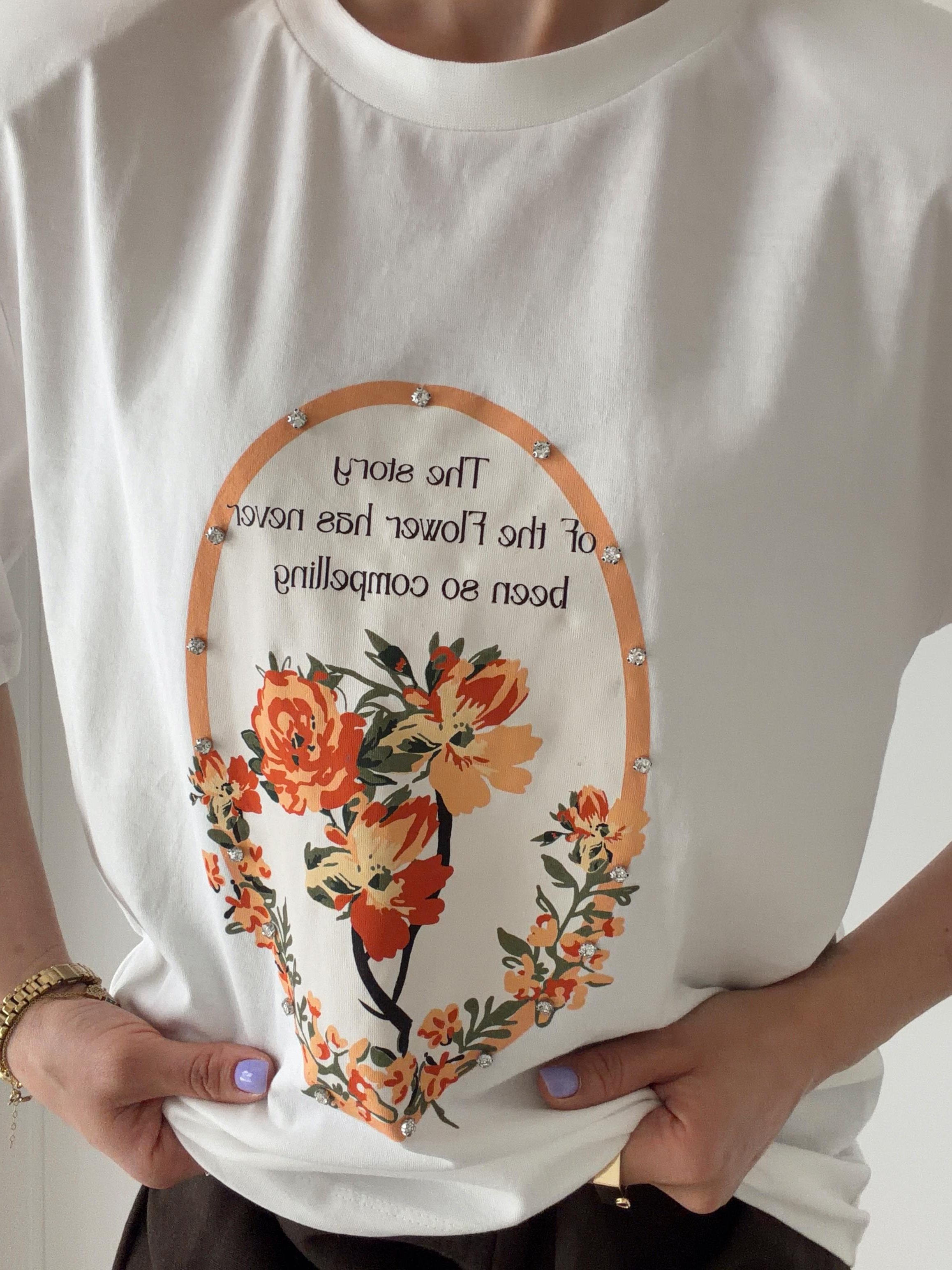Taş Detaylı Vatkalı Tshirt Ekru