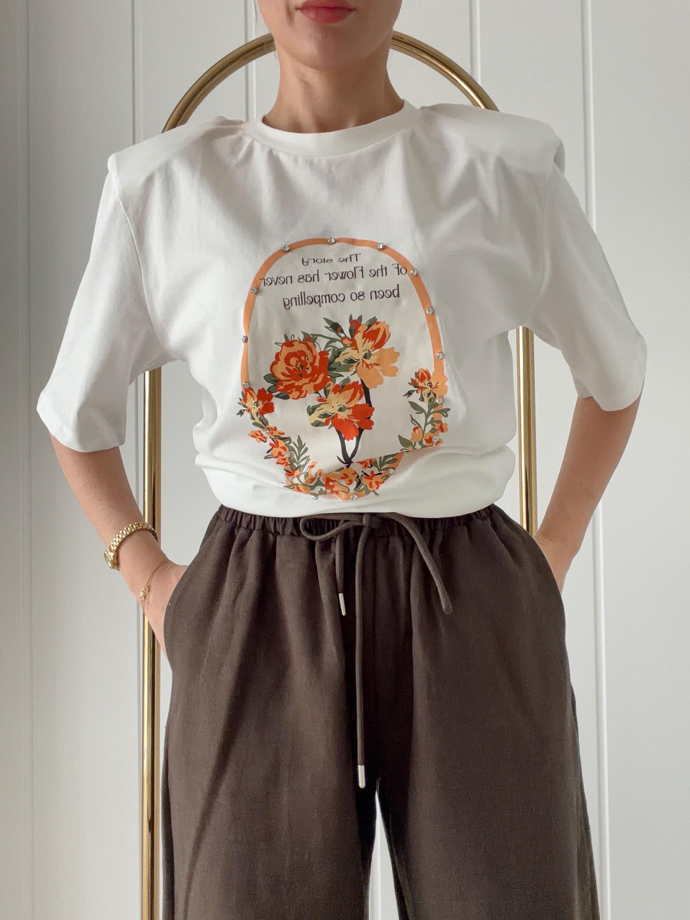 Taş Detaylı Vatkalı Tshirt Ekru