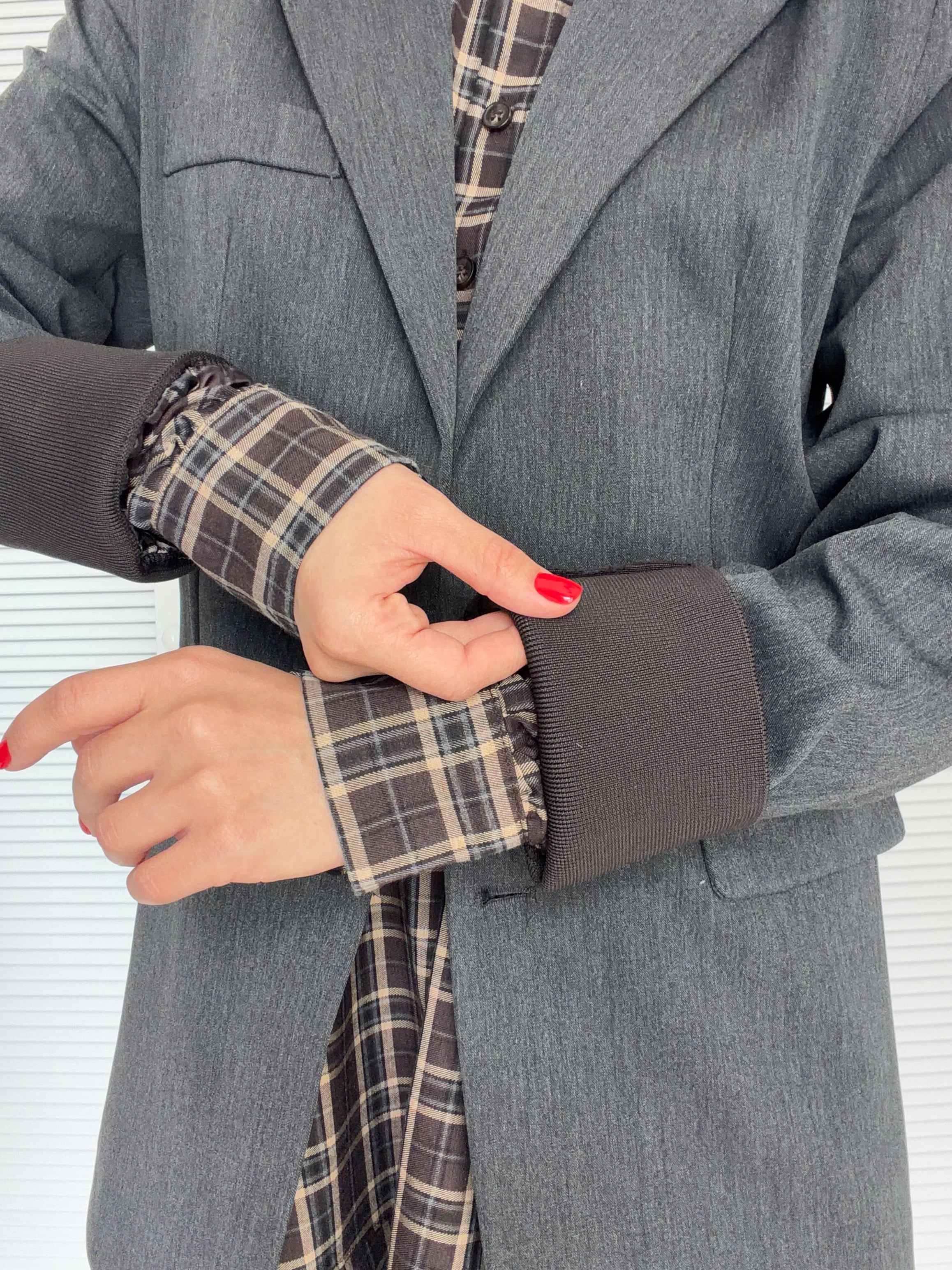 Triko Yaka ve Kol Detaylı Blazer Ceket Antrasit