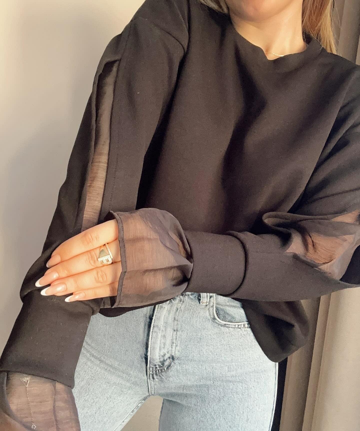 Tül Mixli Modal Sweat Siyah