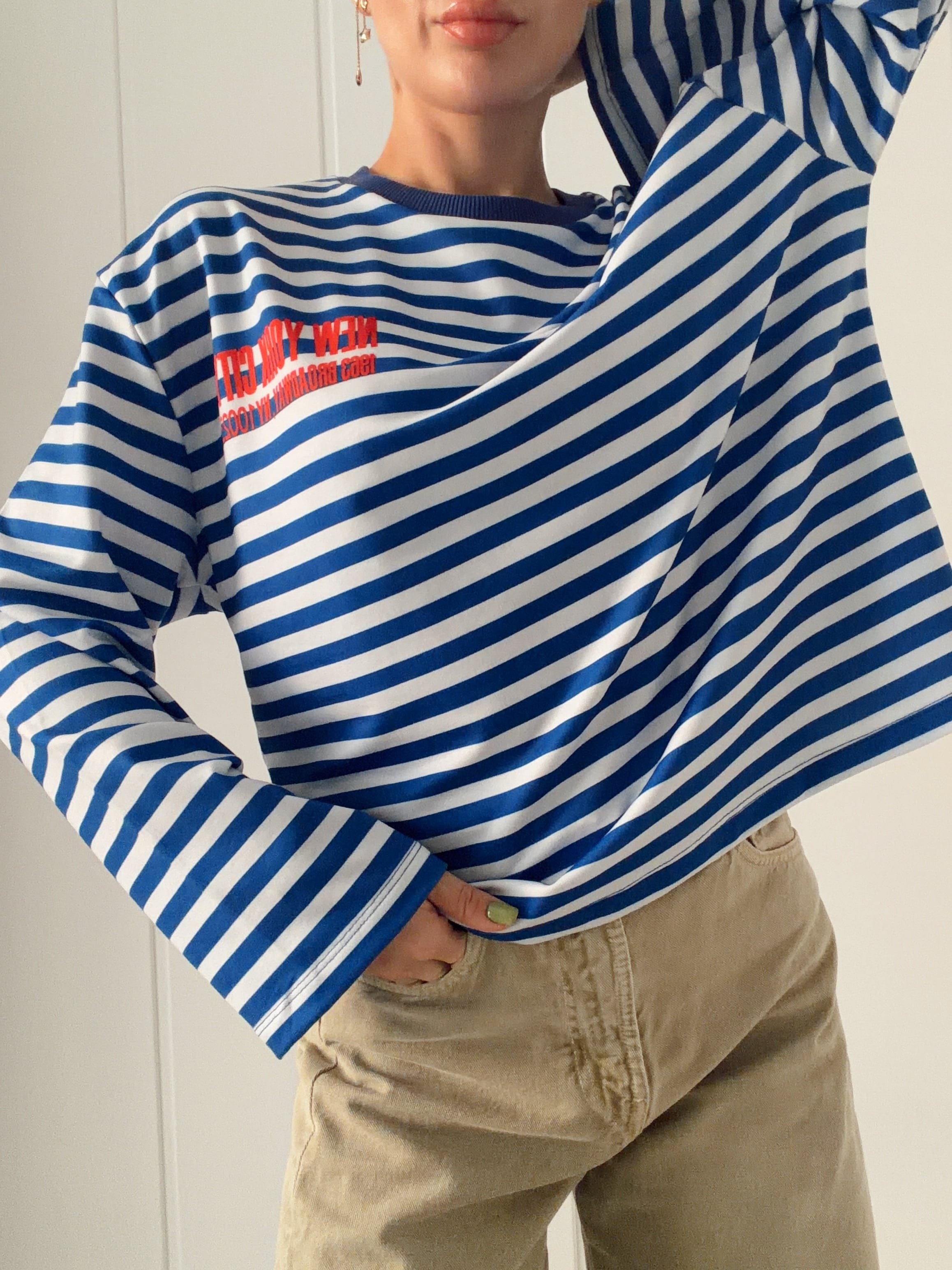 Uzun Kollu Baskılı Oversize Çizgili Body NEW YORK CİTY