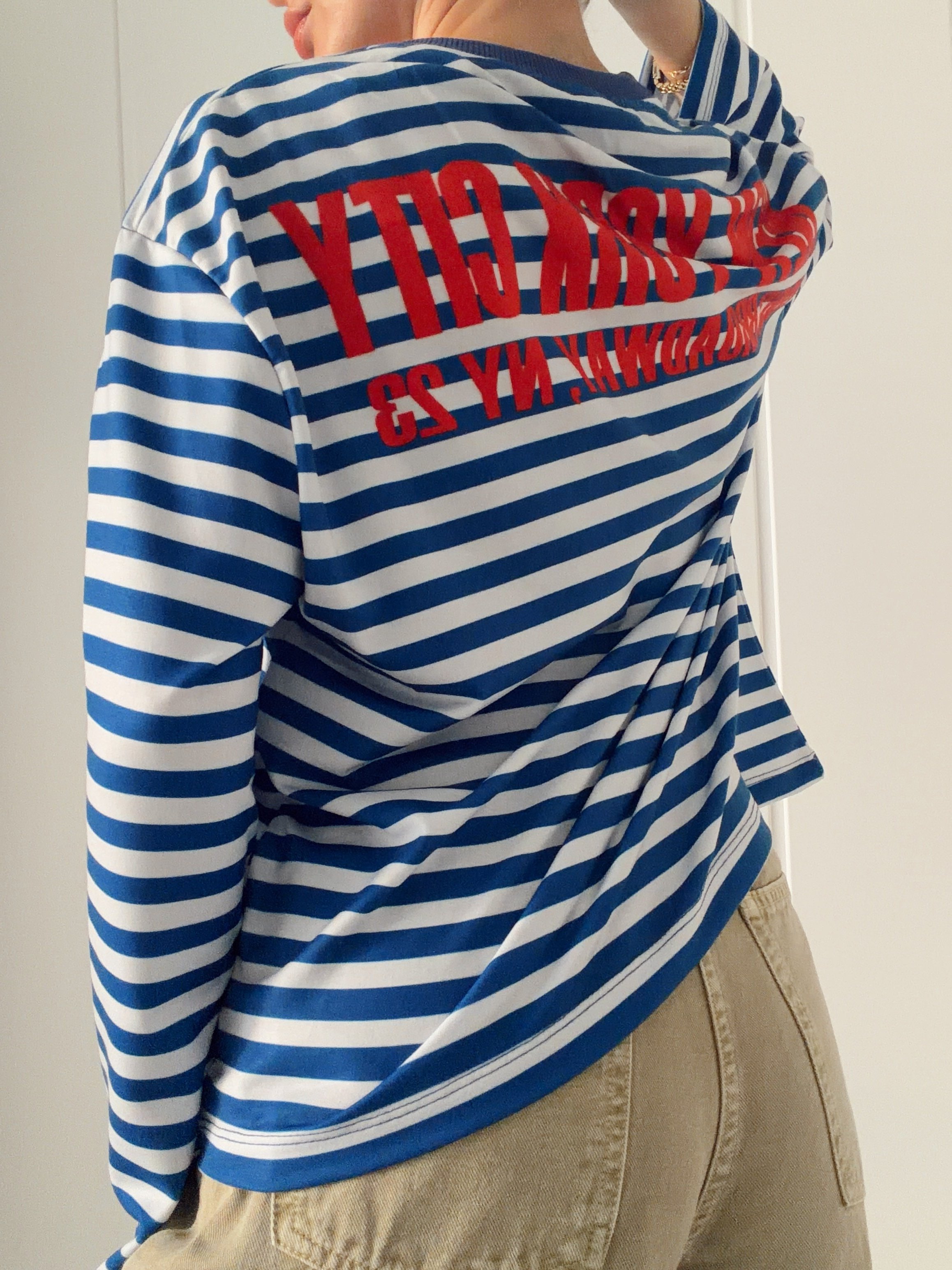 Uzun Kollu Baskılı Oversize Çizgili Body NEW YORK CİTY