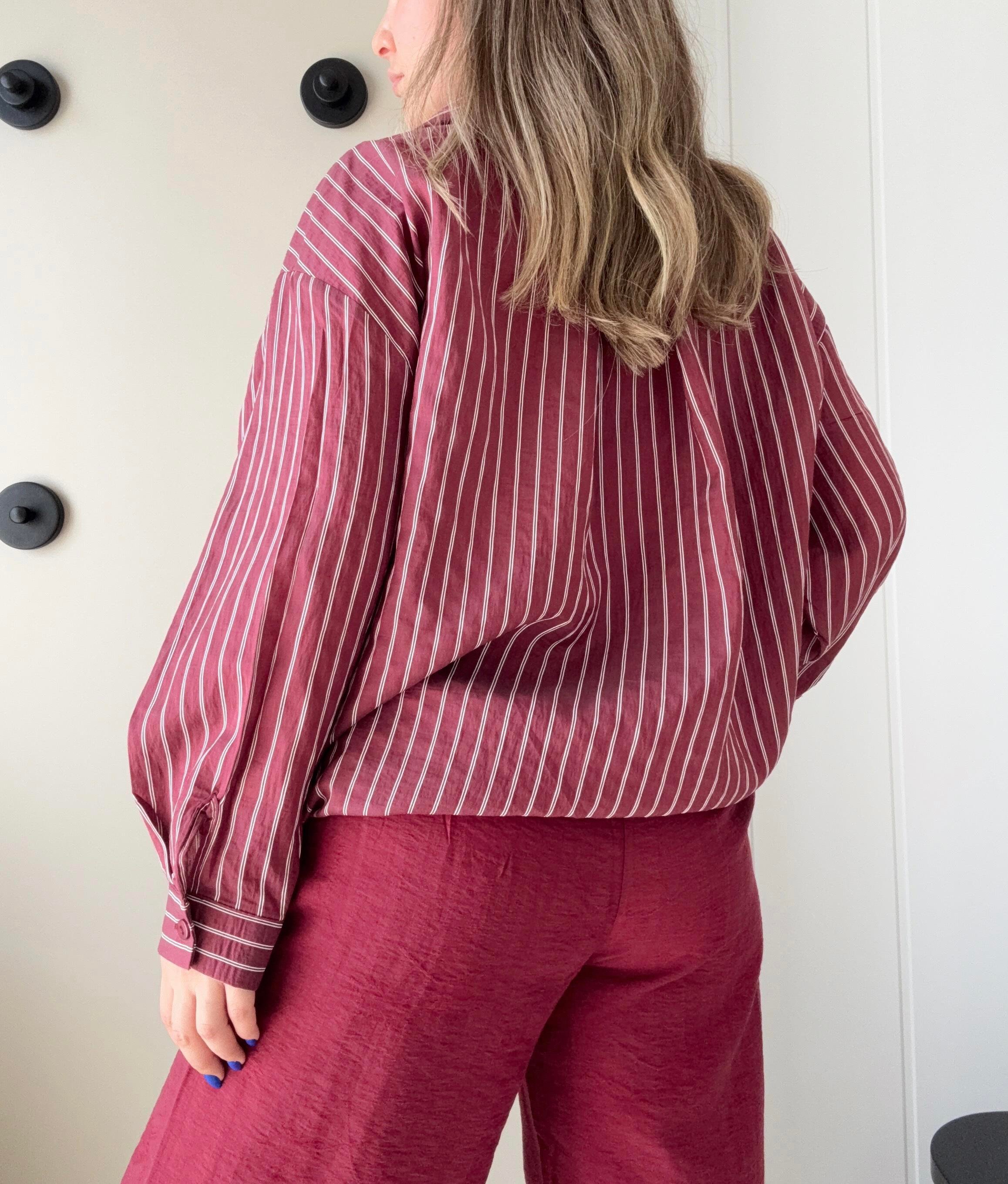 V Yaka Oversize Gömlek Bordo 