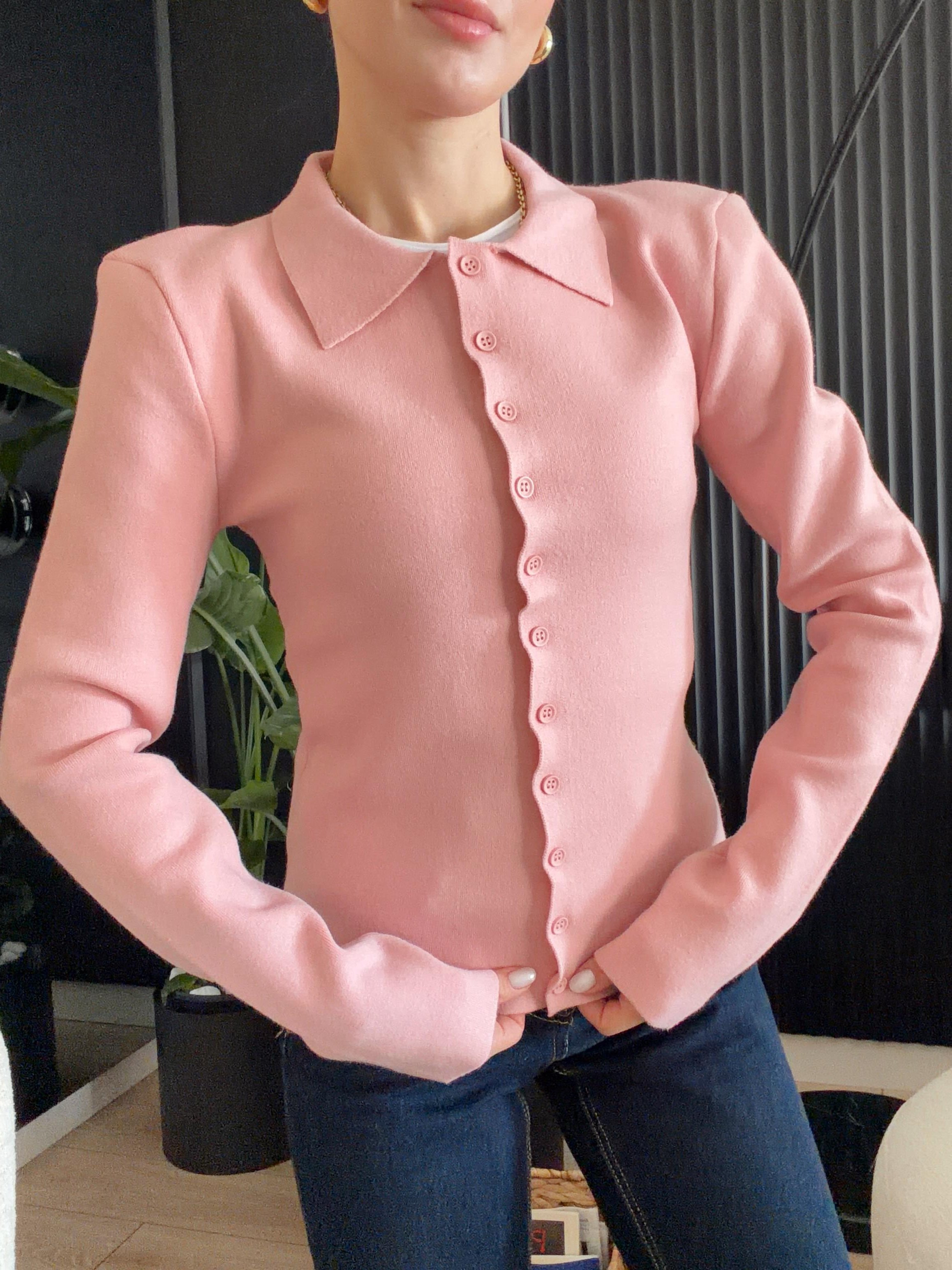 Vatkalı Triko Hırka Pembe