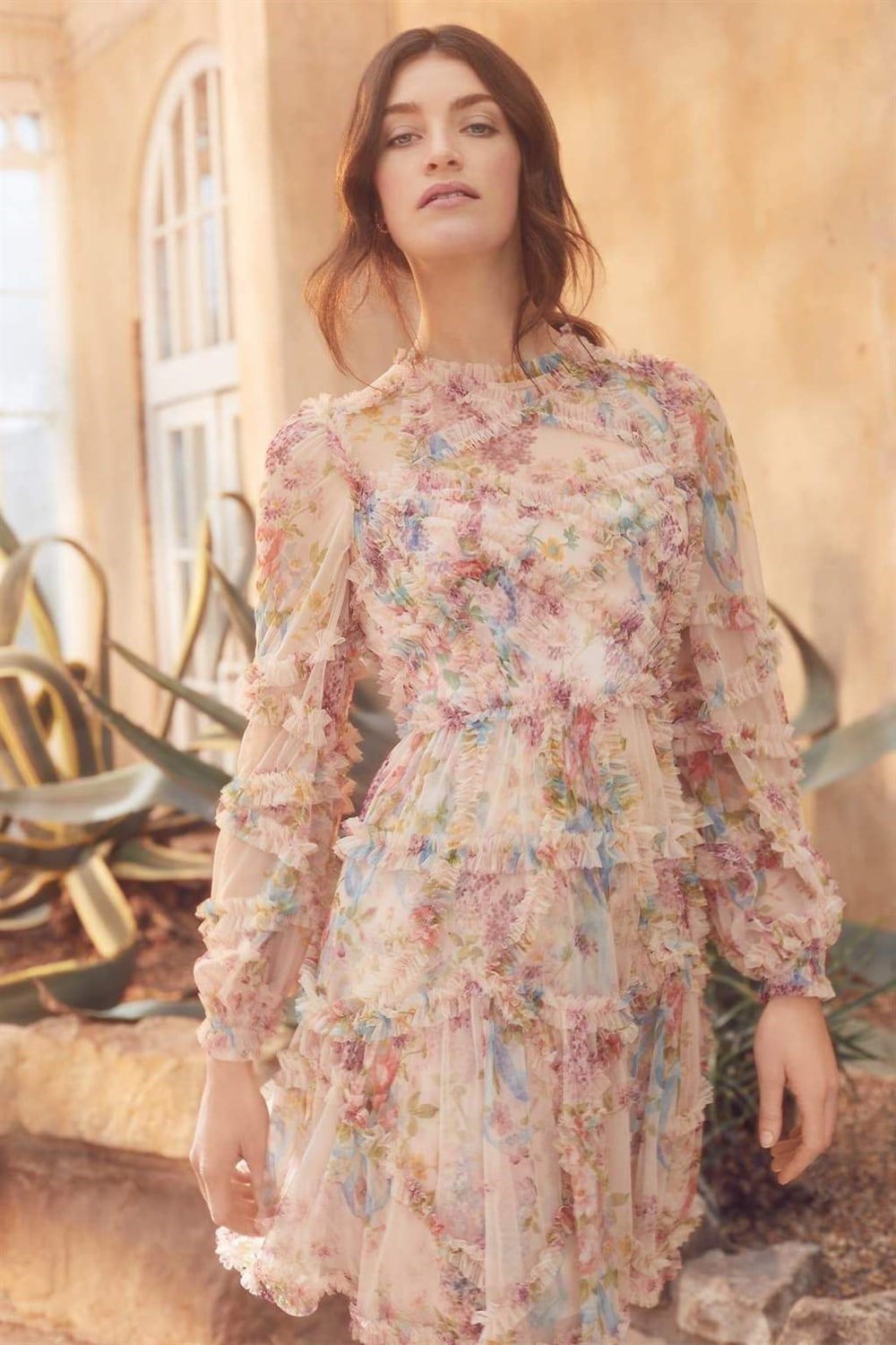 Metallic flocked chiffon midi dress